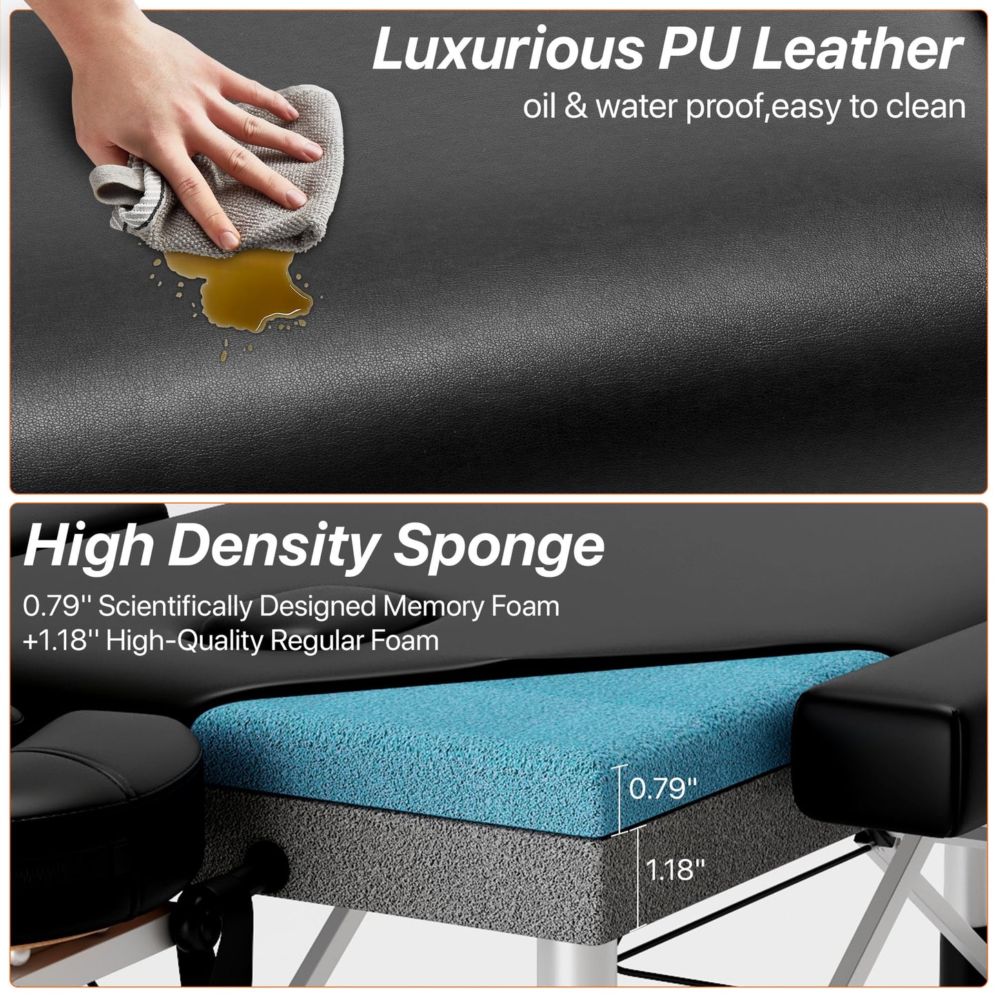 KCC Memory Foam Massage Table Premium Portable Foldable Massage Bed Height Adjustable, 84 Inches Long 28 Inchs Wide Home Salon Spa Bed Tattoo Table with Accessories &Carrying Case, Easy Set Up