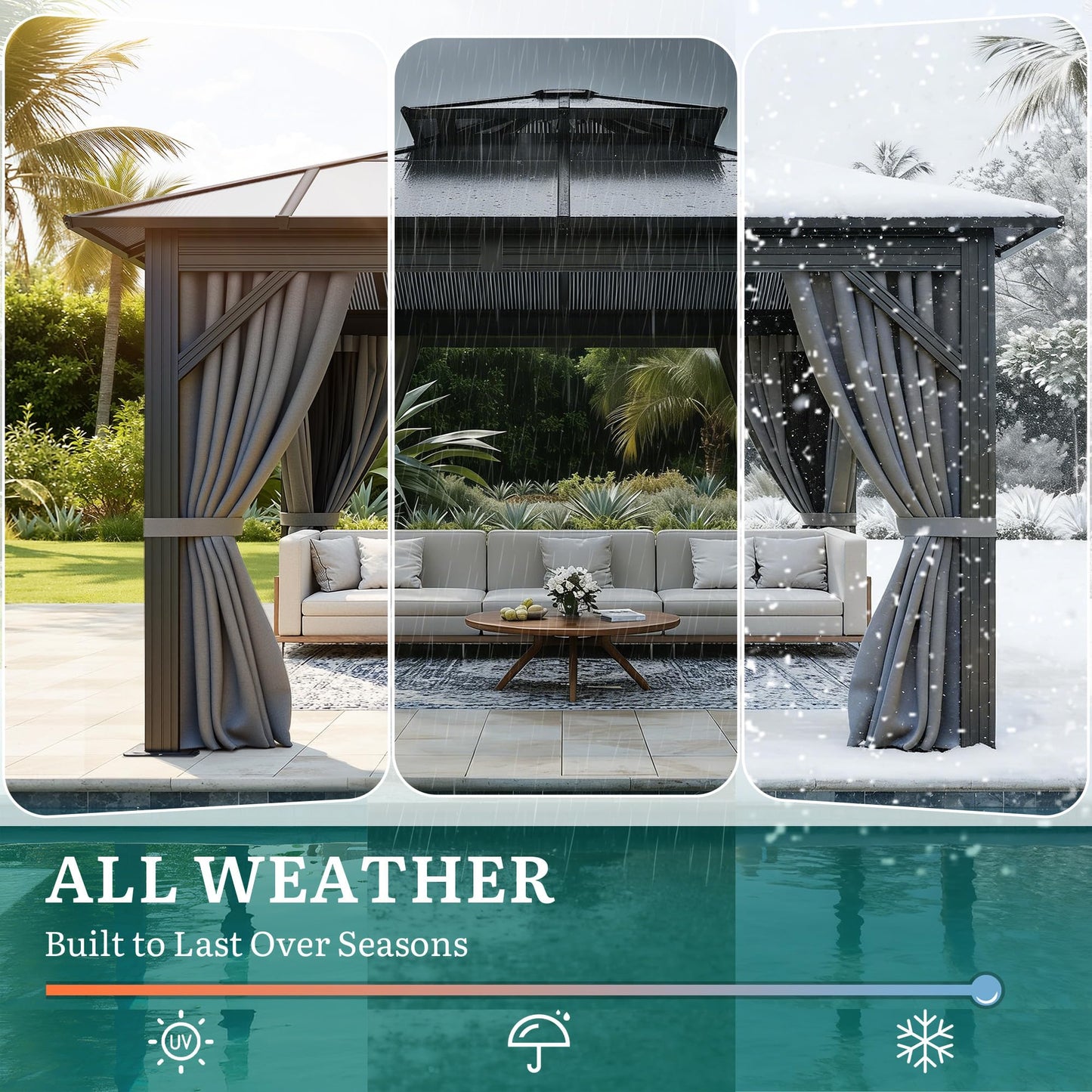 YITAHOME 10x10FT Gazebo Polycarbonate Hardtop Double Roof Canopy Outdoor with Netting and Shaded Curtains, Metal Frame Garden Tent for Patio, Backyard, Deck and Lawns, Grey