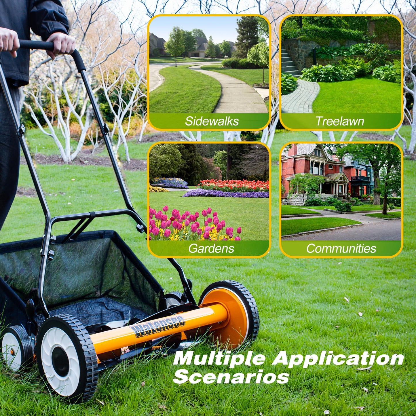 Walensee Manual Reel Lawn Mower with Grass Catcher, 20-Inch Cutting Width