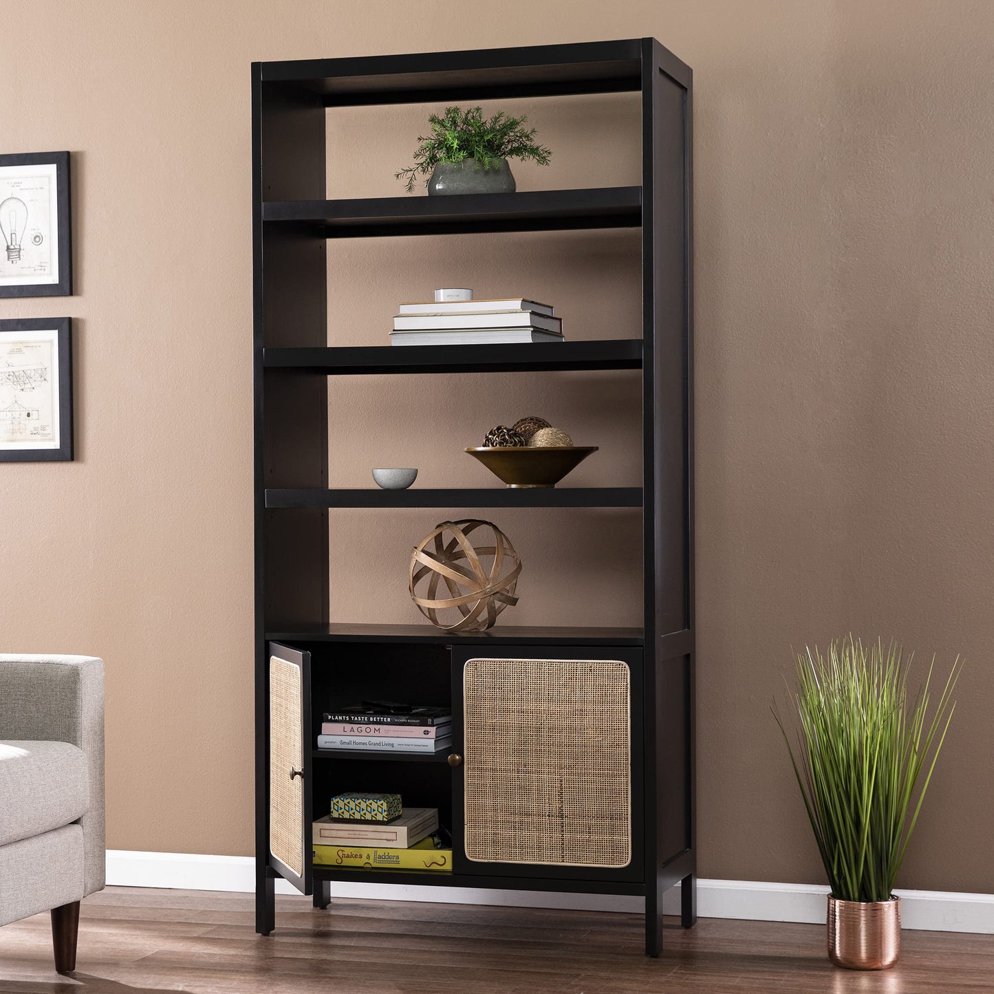 SEI Furniture Carondale Bookcase/Storage Shelf, Black and Gold