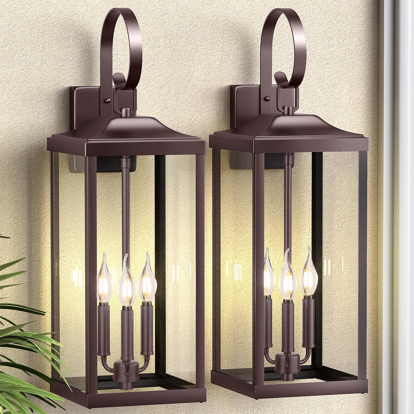 Yolsunes 3-Light Outdoor Wall Light Fixture, Waterproof Metal Sconce, 24in Extra Large, Oil Rubbed Bronze, 2-Packs