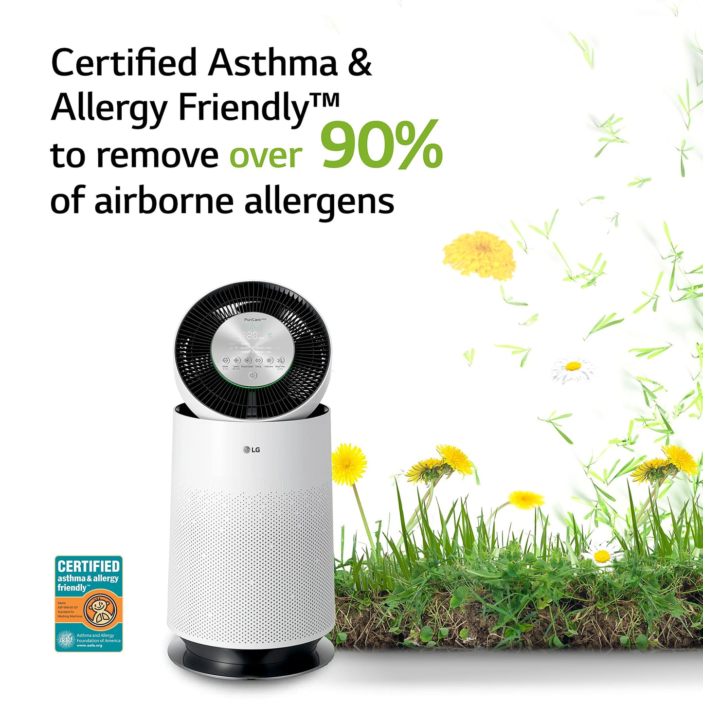 LG PuriCare 360-Degree Single Air Purifier with Clean Booster, ThinQ Wi-Fi and Voice Control (AS330DWR0), 310 sq. ft, White