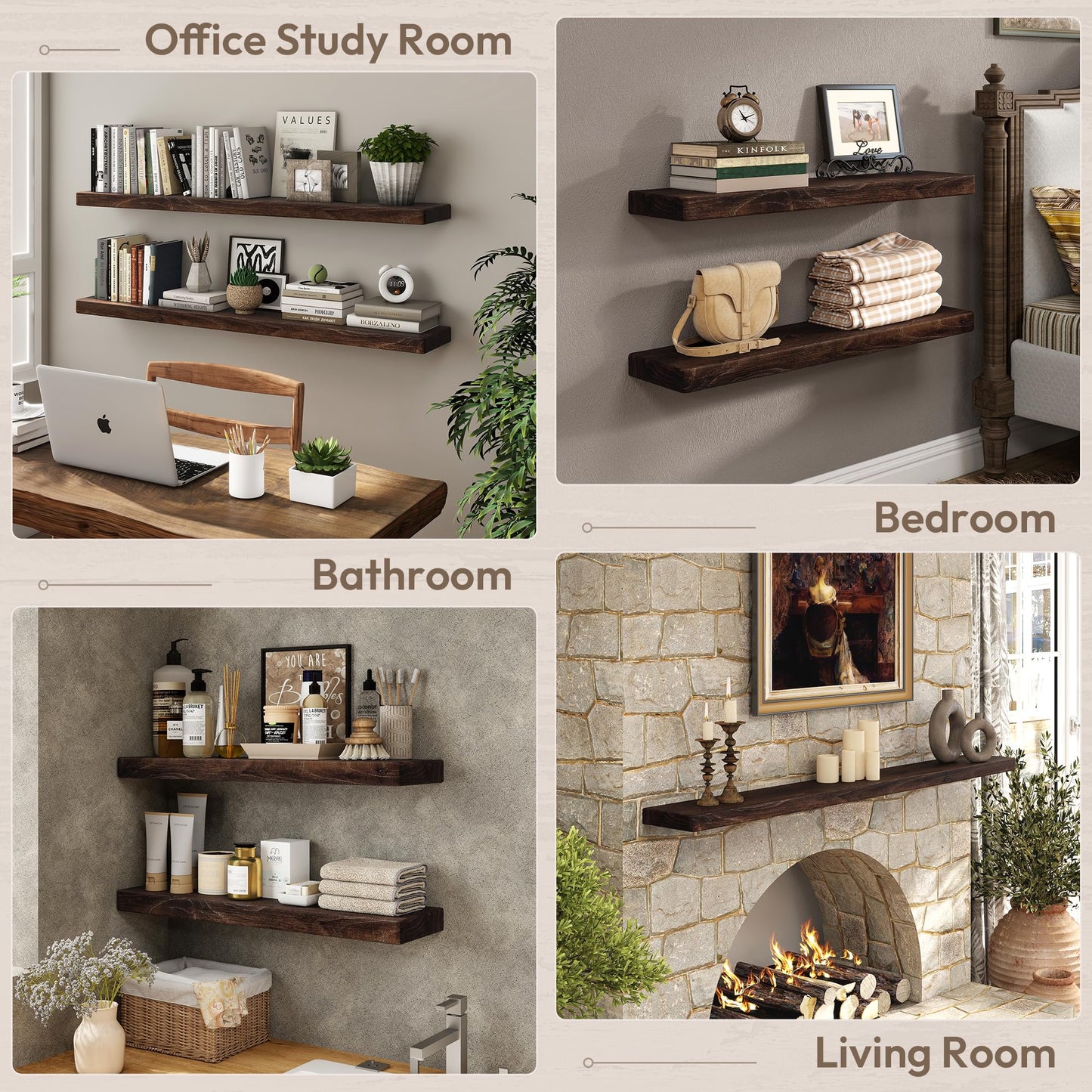 Marsmiles 72 inch Floating Shelves for Wall Solid Elm Wood Wall Mounted Shelves|Rustic Long Floating Shelves with Invisible Bracket for Bathroom Kitchen|Rounded Edge|Walnut, 1 Pack