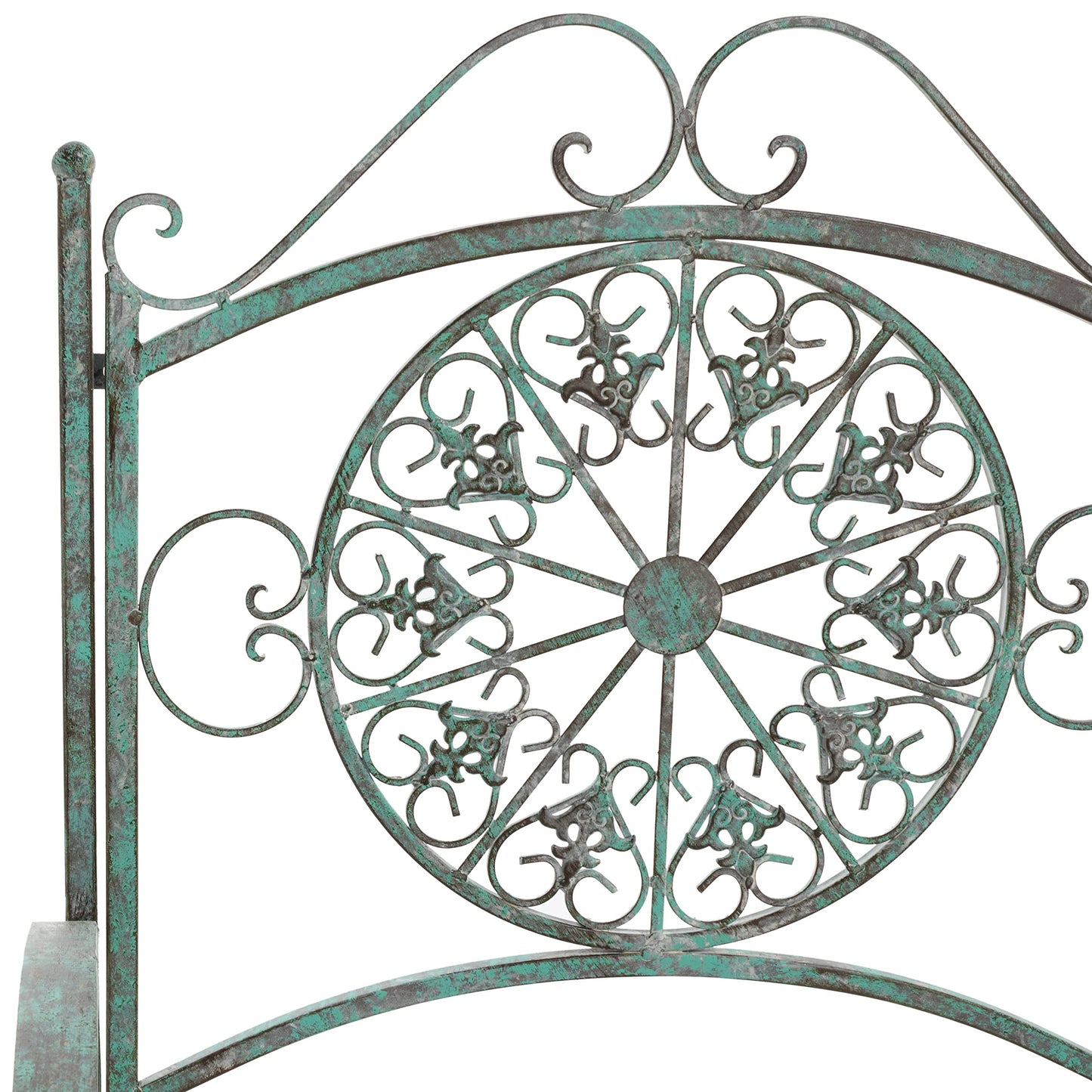 SAFAVIEH Outdoor Collection Sophie Victorian Scroll Antique Dark Green Wrought Iron 4-Piece Patio Set