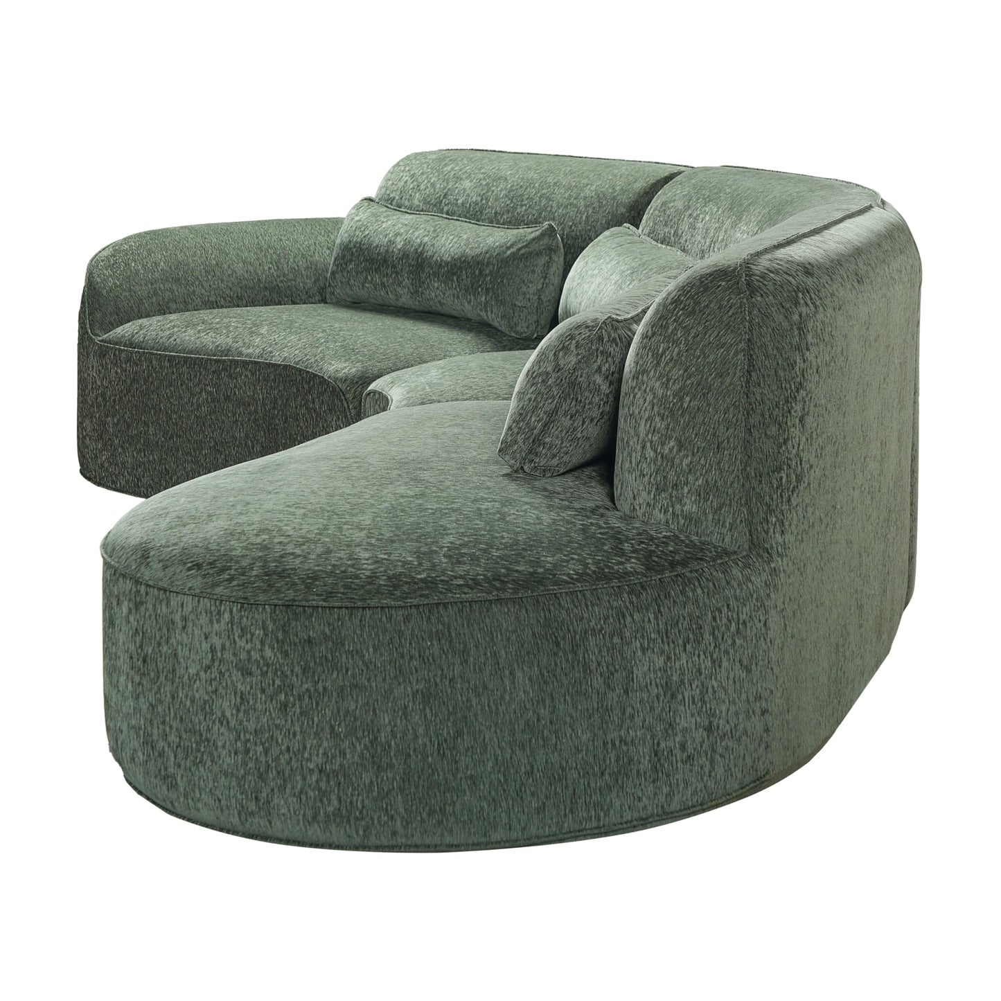 Merax 123.23" Curved Polyester Sectional Sofa Set, Modern Cloud Couch with Chaise Lounge & 3 Pillows & Right Hand Facing, High-Density Fully Compressed Sponge, Fully Assembled for Living Room, Green