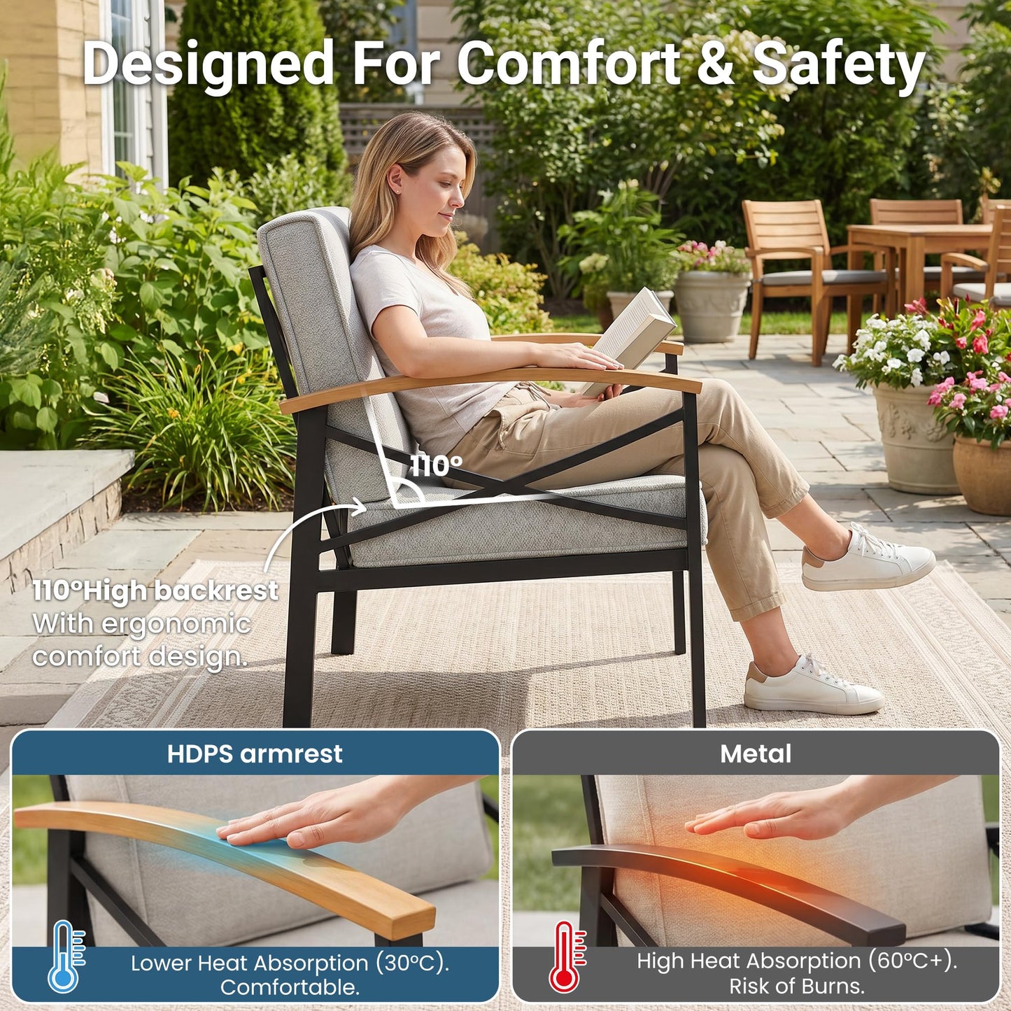 6-Piece Outdoor Patio Furniture Set for All-Weather, Heavy-Duty Metal Outside Furniture with Washable Thick Cushions, Patio Sectional with Coffee Table for Patio, Deck, Backyard, Garden, Beige