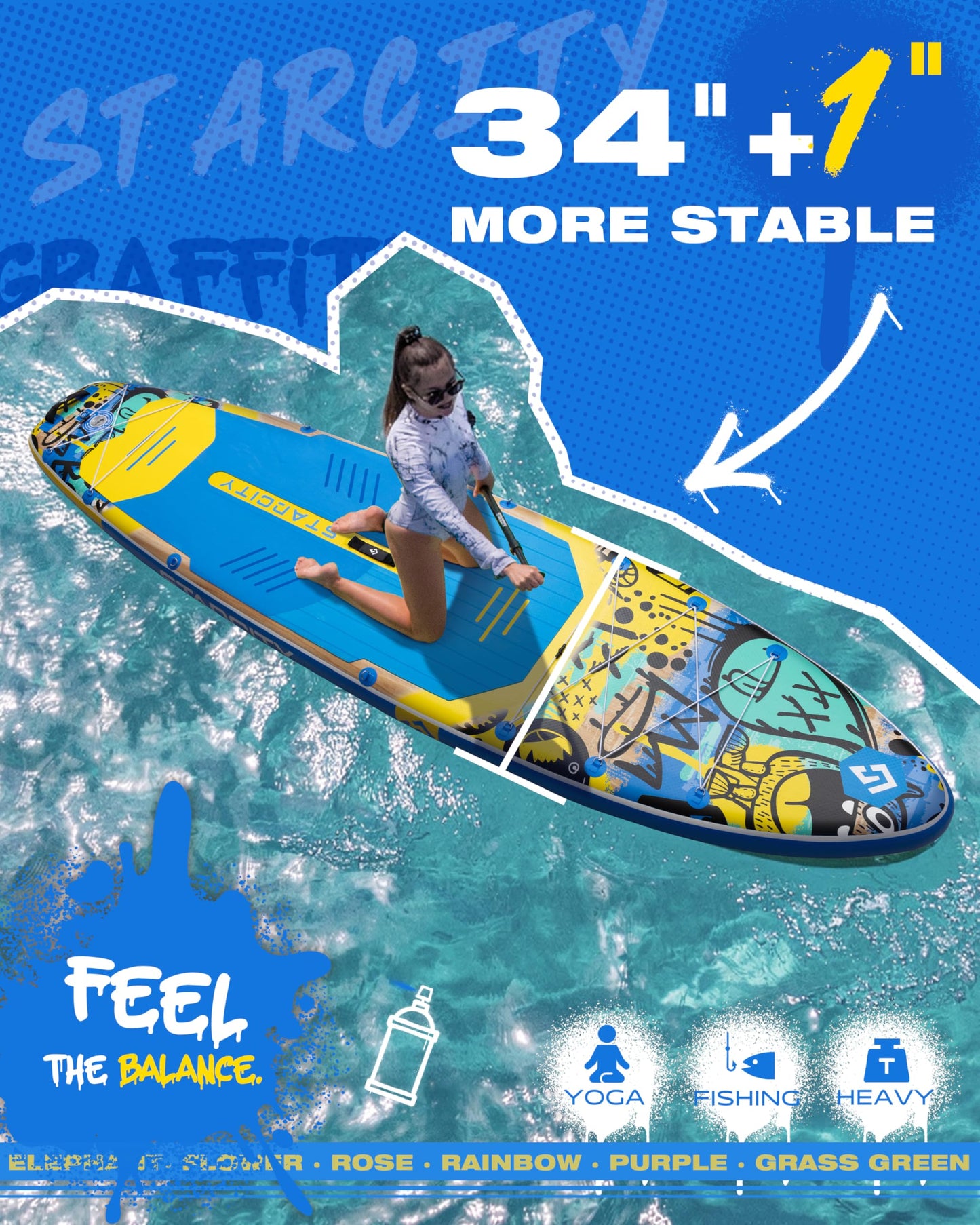 Starcity Inflatable Stand Up Paddleboard 11'6"*35"*6" Extra Wide Glide Control Load Ready 450 Pound Capacity for Lake Ocean Touring Yoga W/Floating Paddle W/Seat Paddlers Couples Youth