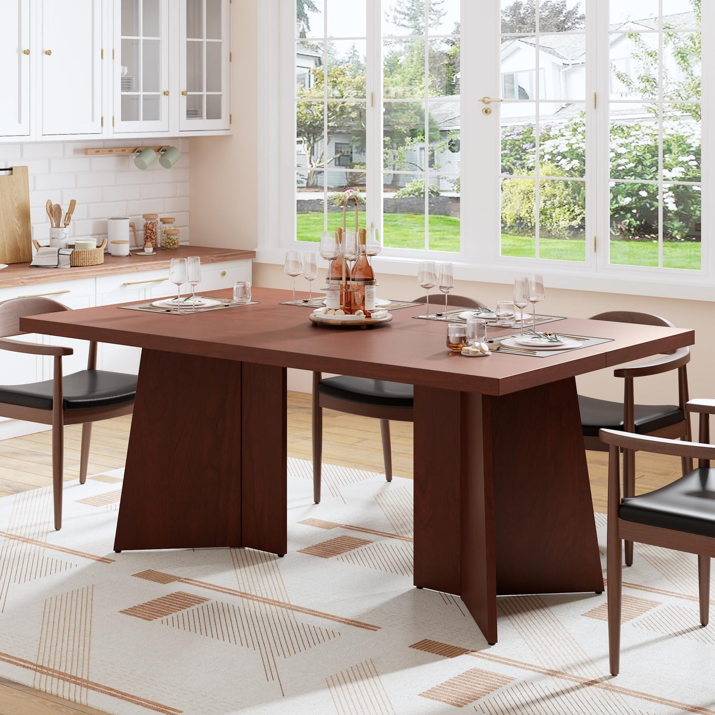 GarveeHome Dining Table for 6-8 People - 63" Modern Long Kitchen Table with Large Tabletop & Heavy Duty Pedestal Legs, Dinner Table for Kitchen, Conference Room, Home, Walnut