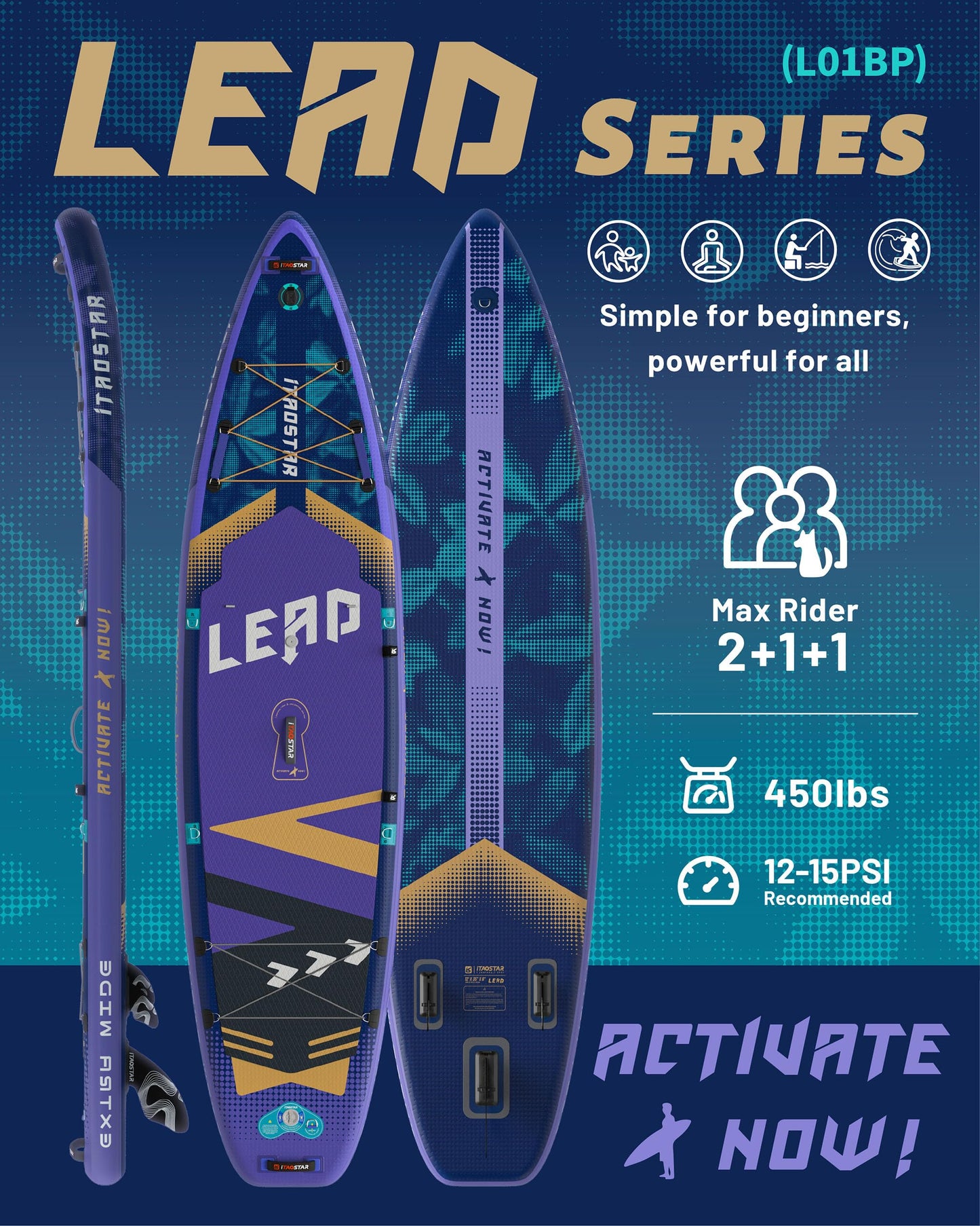 iTAOSTAR Lead 12' × 35" Inflatable Stand Up Paddle Board with Seat, Extra Wide SUP Board with 5 Fins Stable Design for Familly, Youth, All Skill Levels, Lakes, Oceans & Fishing