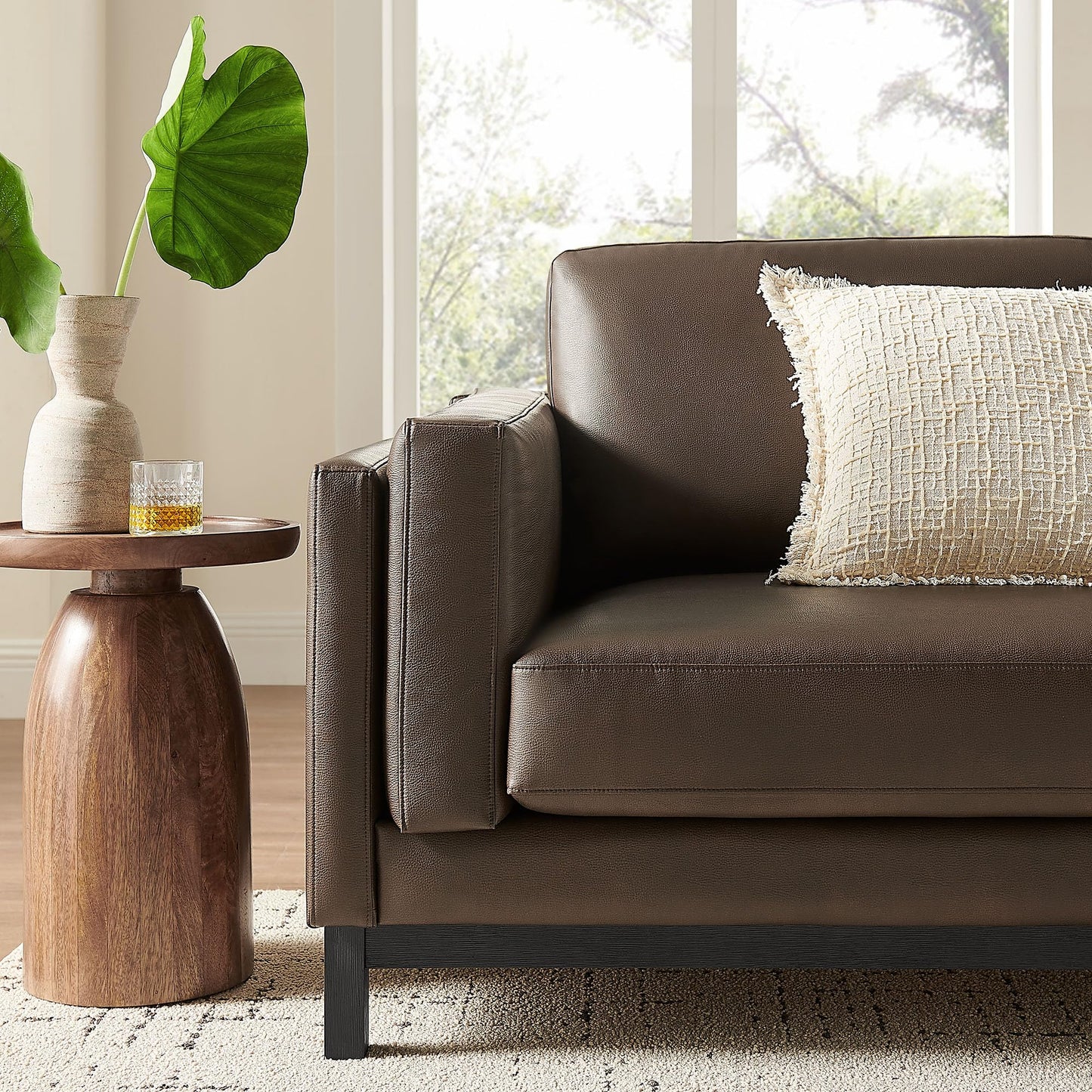 Modway Roscoe 81 Inch Vegan Leather Sofa in Espresso - Comfortable Faux Leather Deep Seat Couch for Living Room, Apartment, or Office Seating