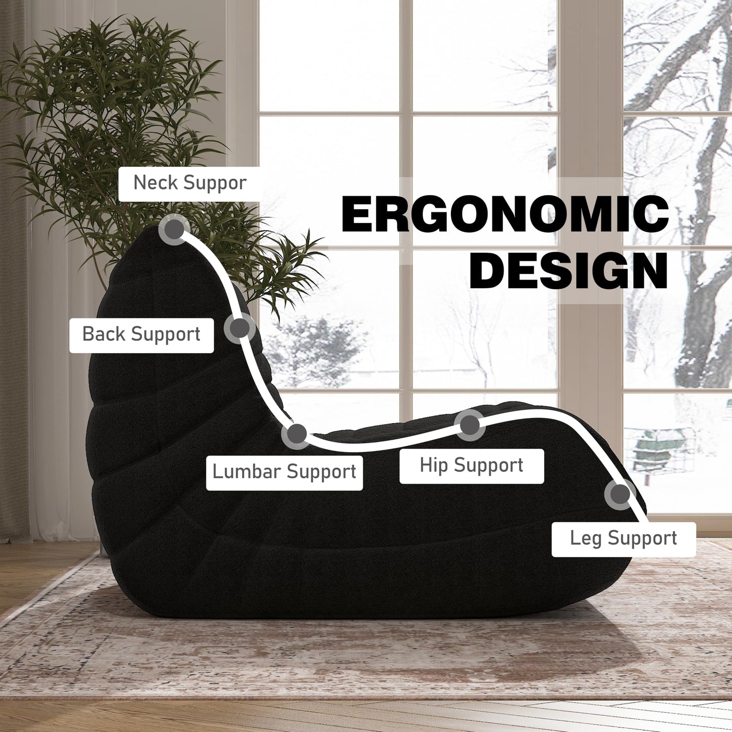 YVDNHP Bean Bag Chair, Memory Foam Bean Bag Sofa Large Bean Bag Chair for Adults, Bean Bag Chairs for Teens with High Density Comfortable Foam, Memory Foam Lazy Sofa for Living Room, Bedroom (Black)