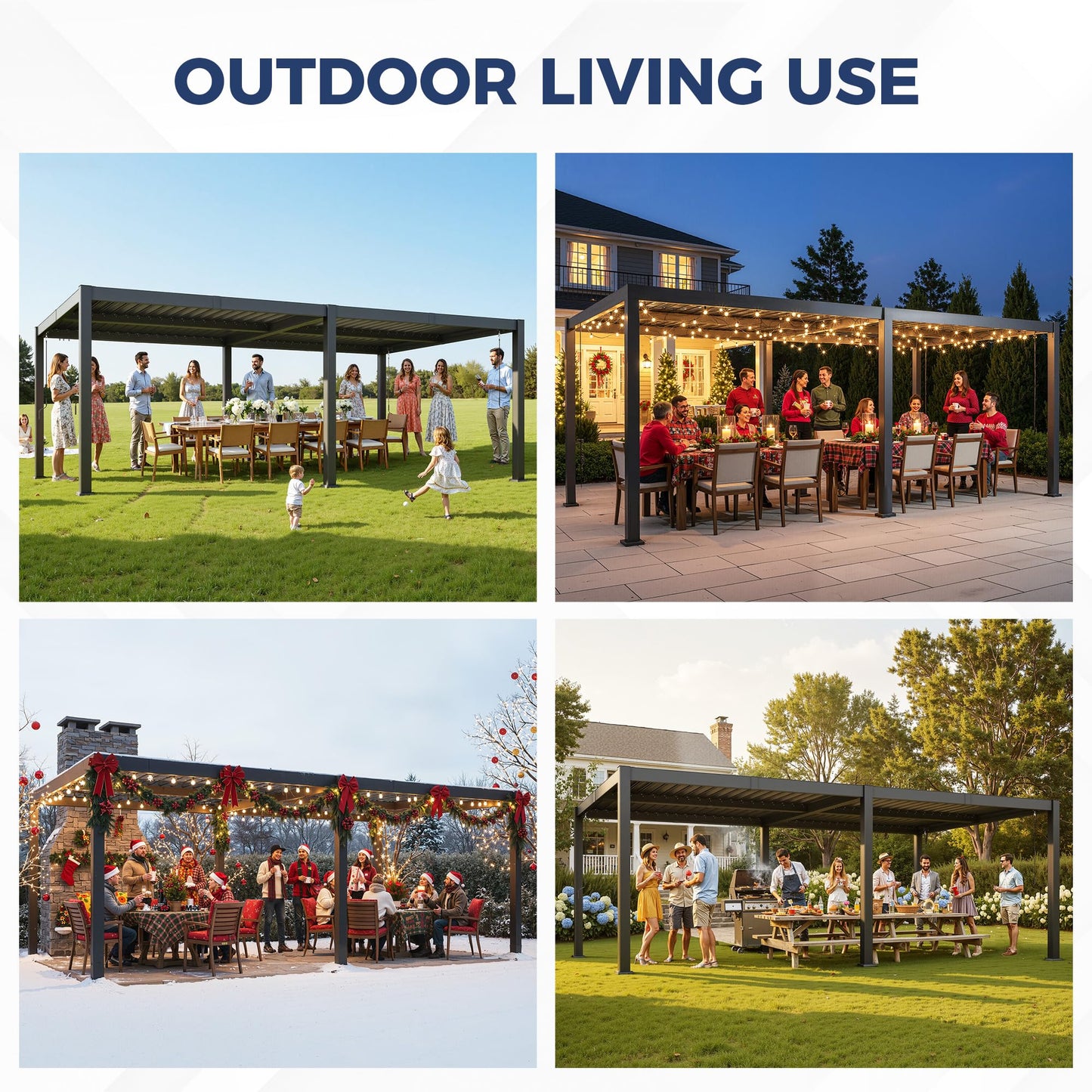 12' x 20' Louvered Pergola, Outdoor Pergola with Metal Adjustable Louvered Roof & Gutter System, Hardtop Patio Gazebo for Backyard, Patio, Garden, Dark Gray