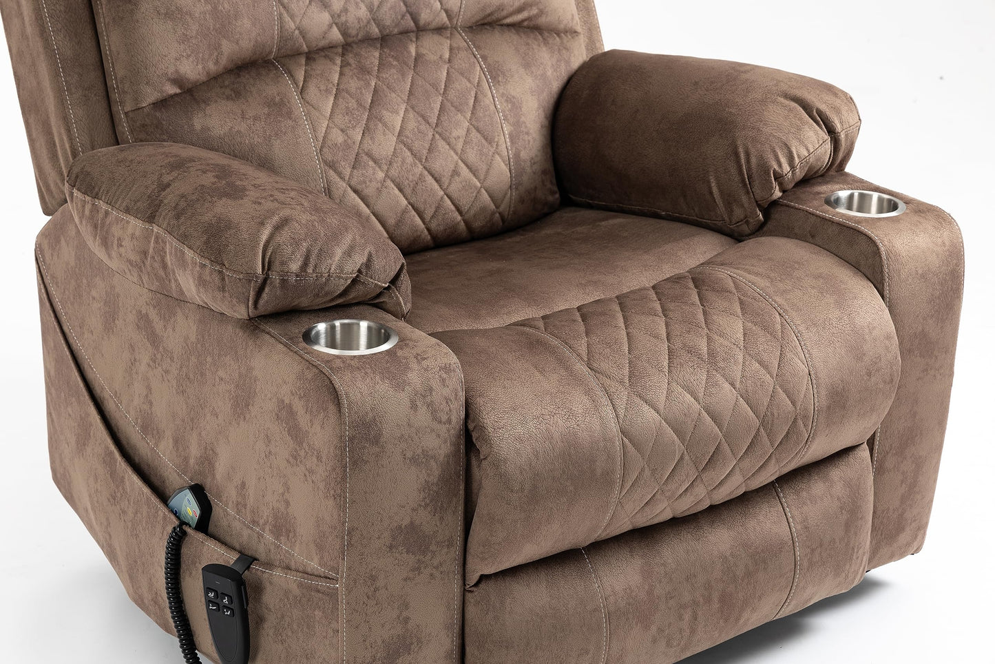 ERYE Oversized Electric Power Lift Recliner Chair for Elderly W/Massage & Heat, 2 Remote Controllers Infinite Positions Faux Leather Upholstered Recliner Armchair W/Cupholders