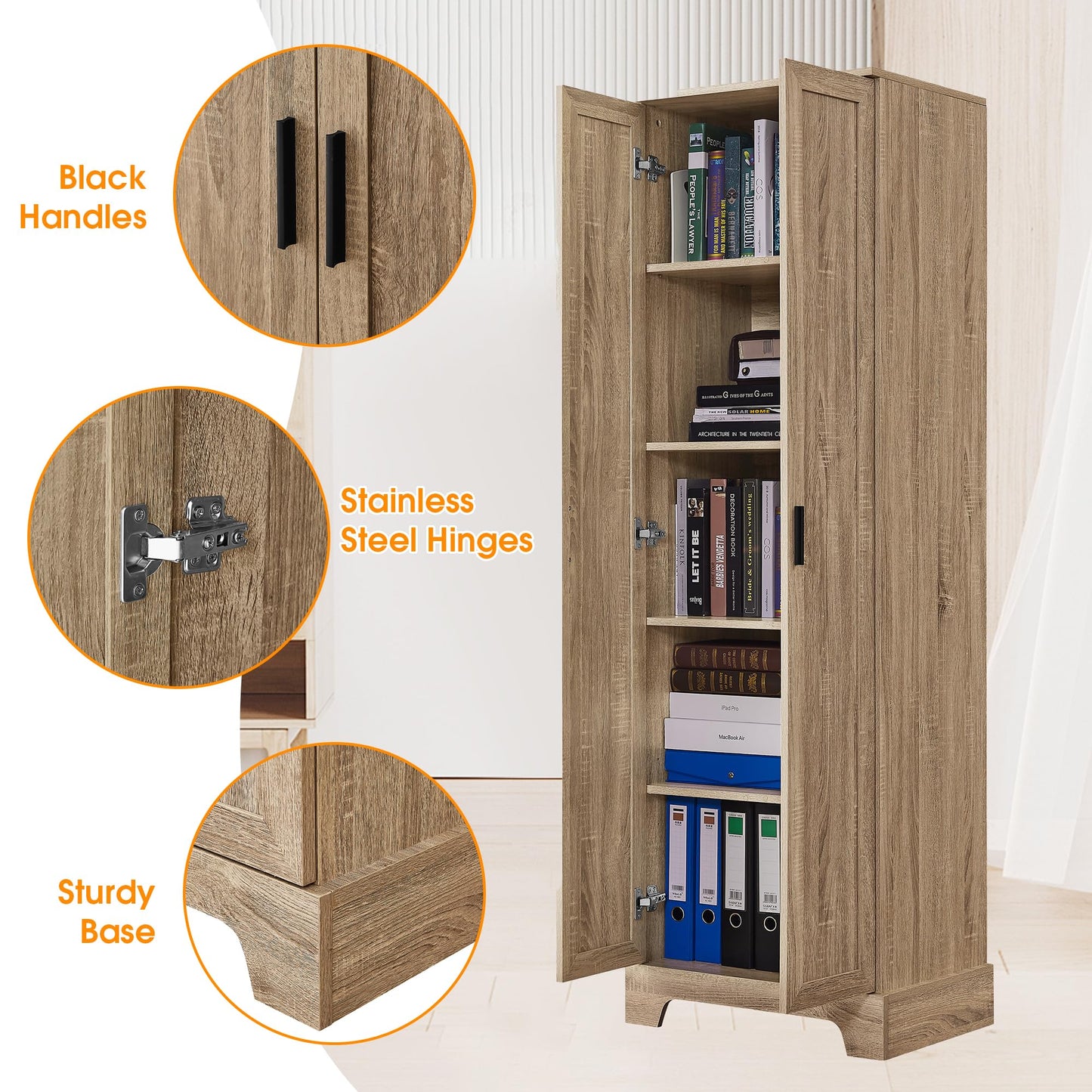 Jintop 71.2" Freestanding Waterproof Storage Cabinet with Two Doors,Wooden Kitchen Pantry Cupboard w/Adjustable Shelf & MDF Board w/Painted Finish,for Bathroom Office Living Room,Brown