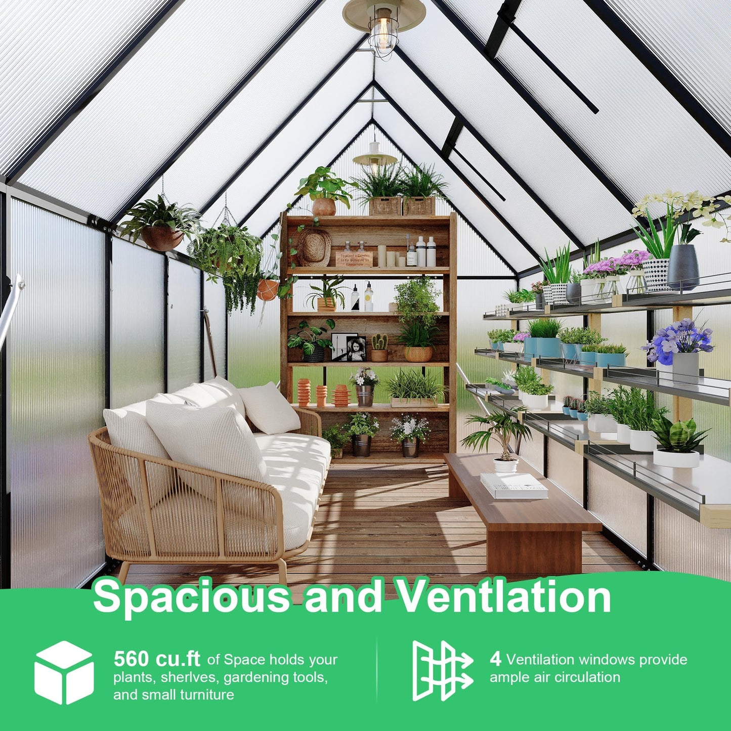 6X9FT Outdoor Aluminum Greenhouse-Heavy Duty Walk-in Green Houses,Large Outside Polycarbonate Greenhouse for Winter Garden, Backyard, Patio, Lawn