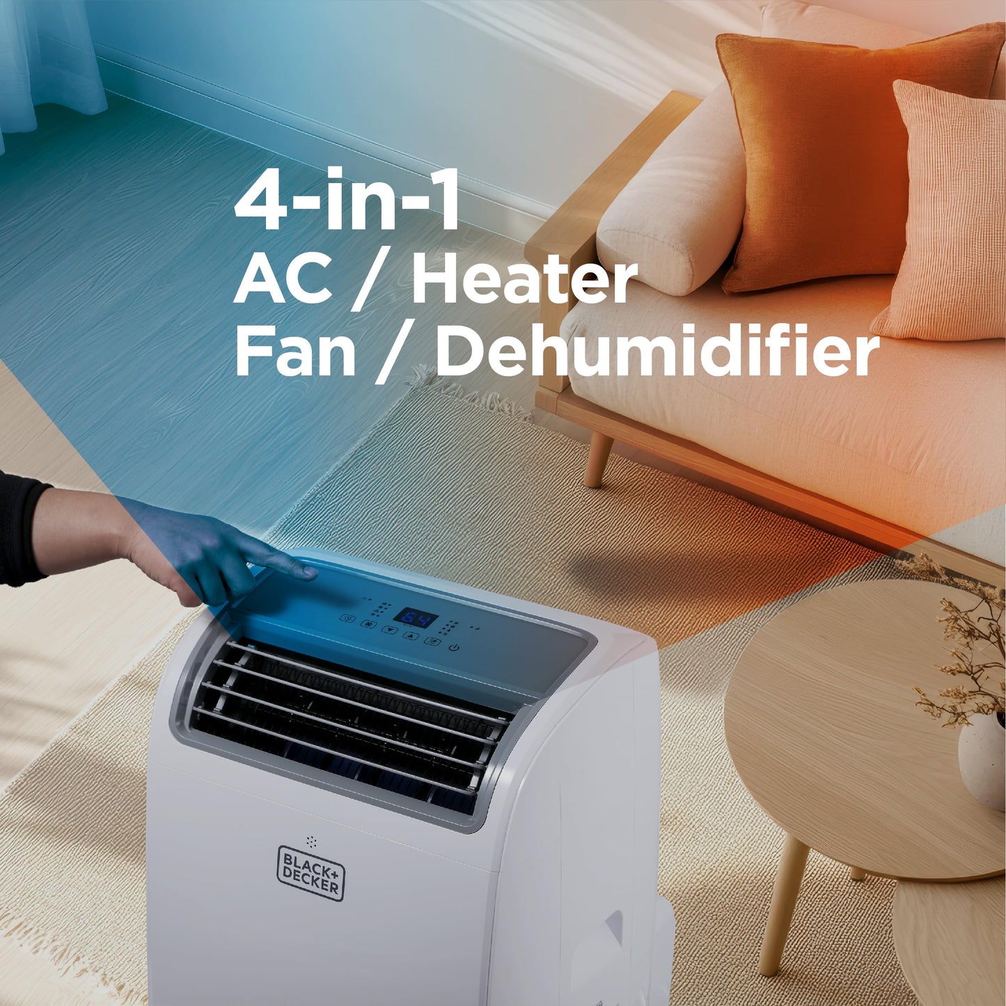BLACK+DECKER Portable Air Conditioner,14,000 BTU Cooling, 12,000 BTU Heating for Rooms up to 700 Sq. Ft., Smart AC Unit with Follow Me Remote, BPACT14HWT, White