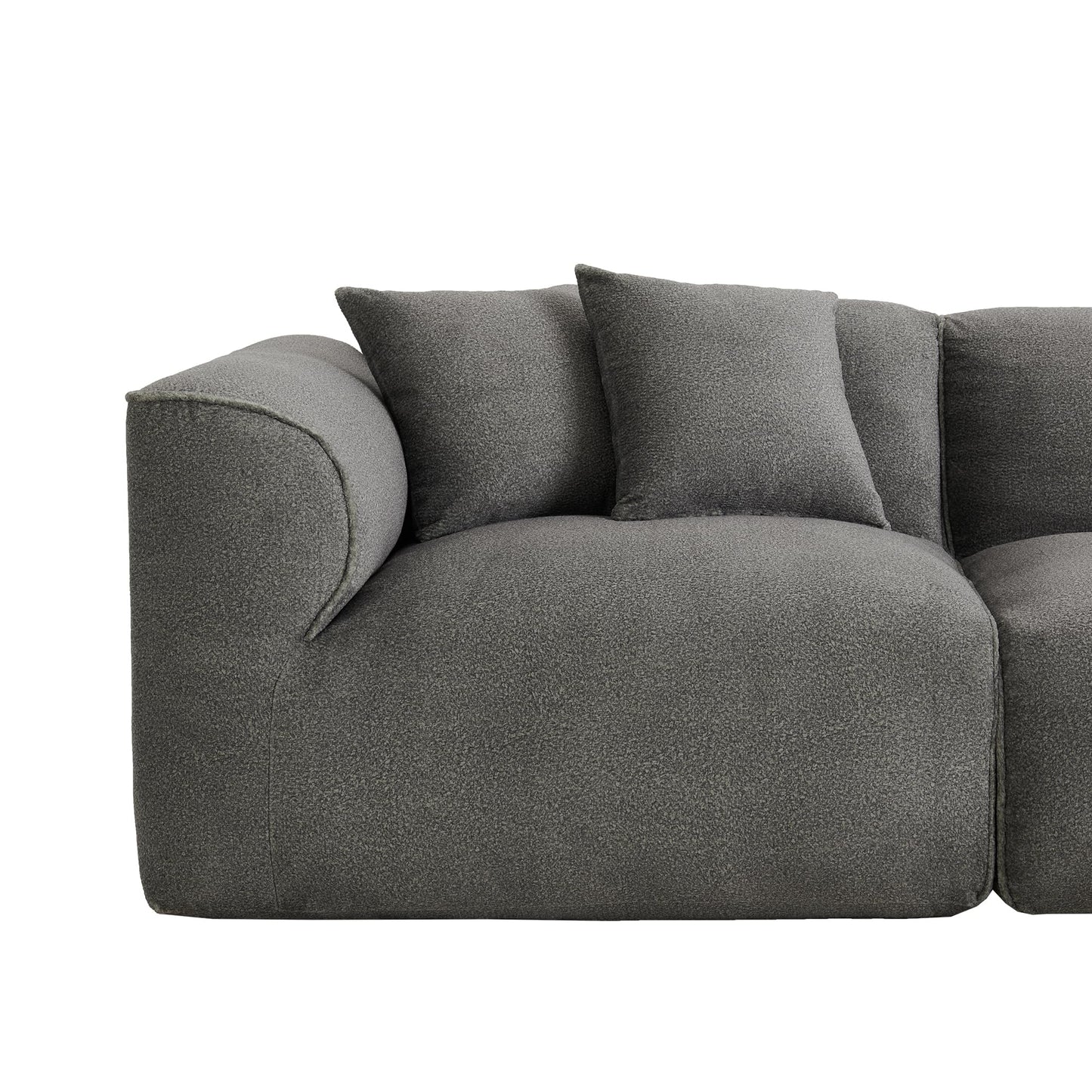 Merax Modern Oversized L-Shaped Sectional Sofa with Ottoman, Velvet 4-Seat Couch Set Sleeper Bed with 3 Throw Pillows, Gray