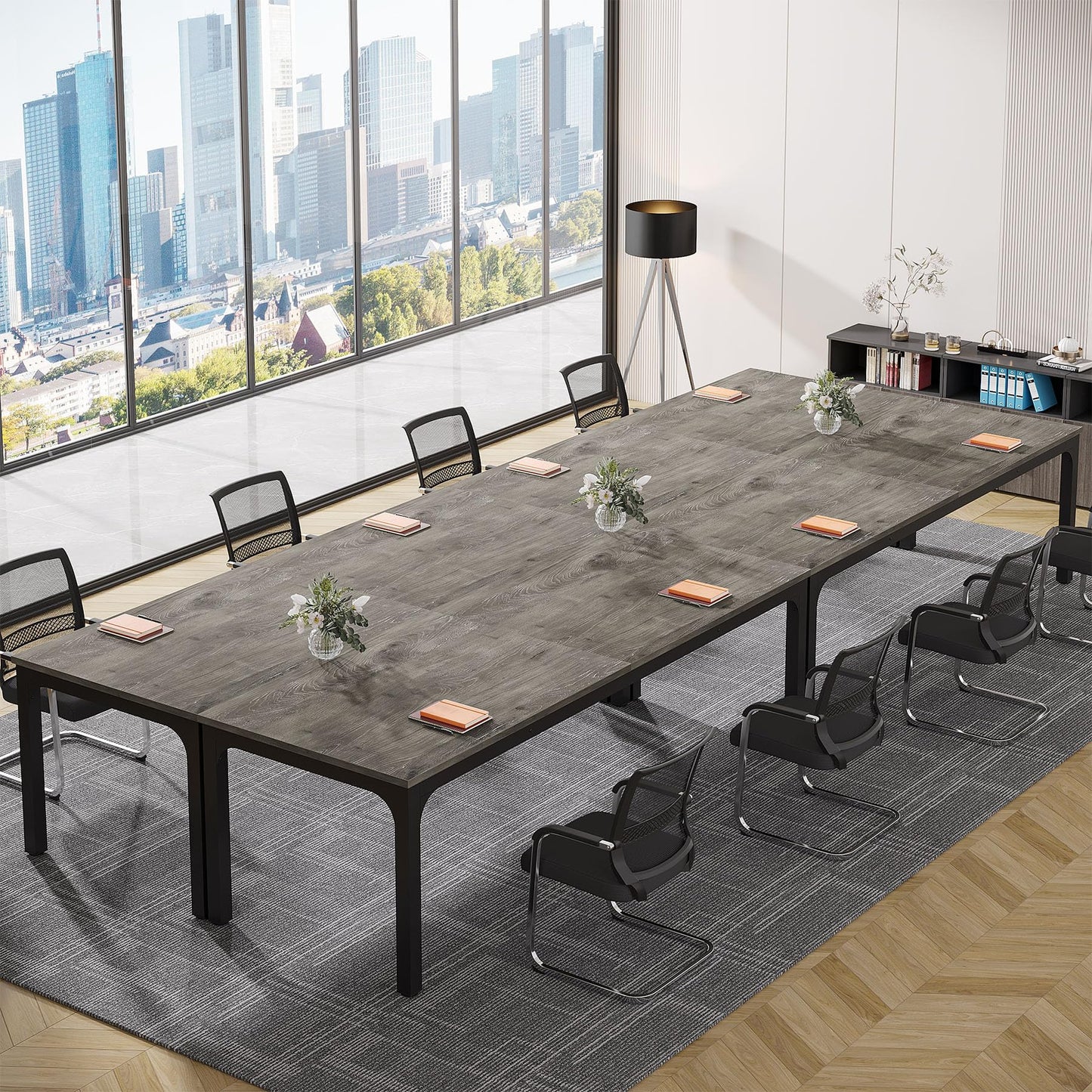 Tribesigns 6.5FT Conference Table, 78.7-Inch Rectangle Meeting Seminar Table, Large Business Tables for 6-8 People (Only Table) (Gray+Black)