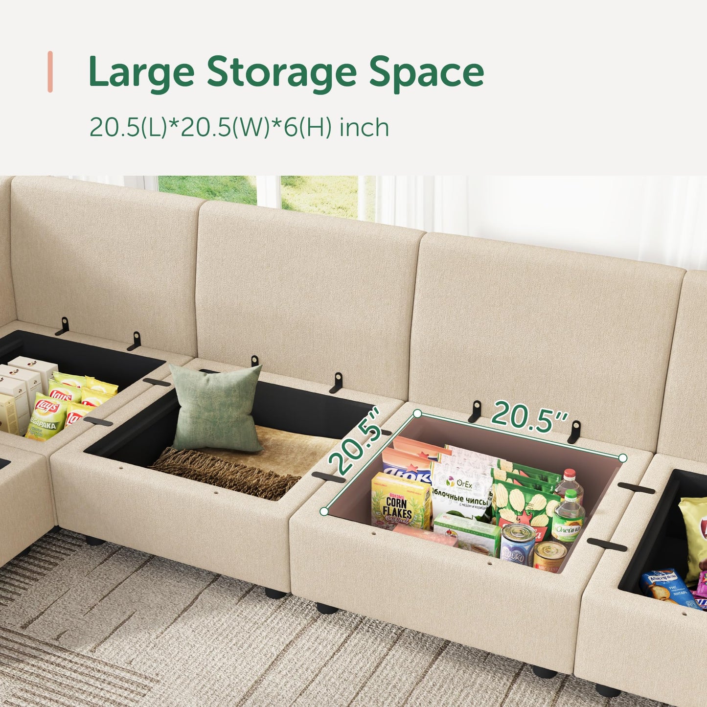 HONBAY Modular Sectional Couch L Shaped Sectional Sofa with Storage, Convertible Couches for Living Room - Beige