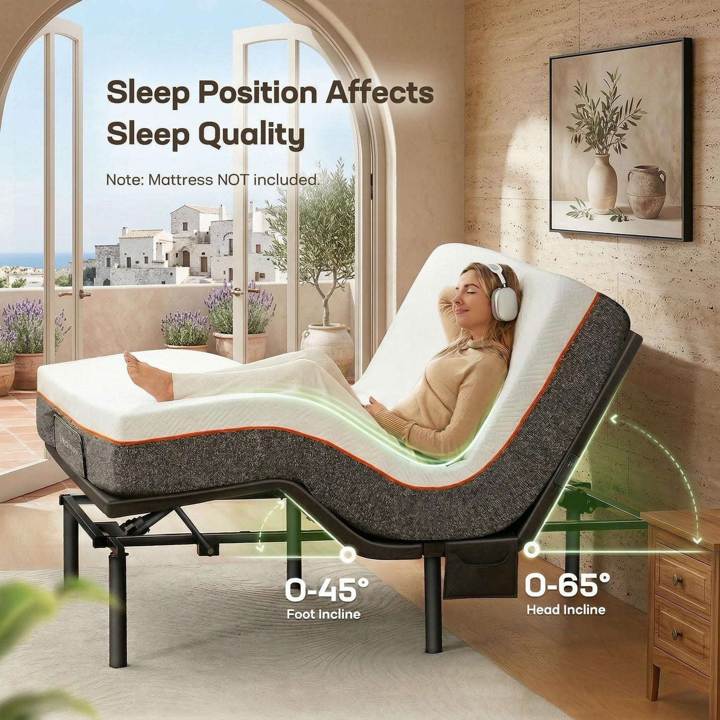 Marsail MS01-1 Queen Adjustable Bed Frame with Massage + 6-inch Gel Memory Foam Mattress, Adjustable Bed Base with Under-Bed Nightlight, Wireless Control Massage Adjustable Bed, Queen