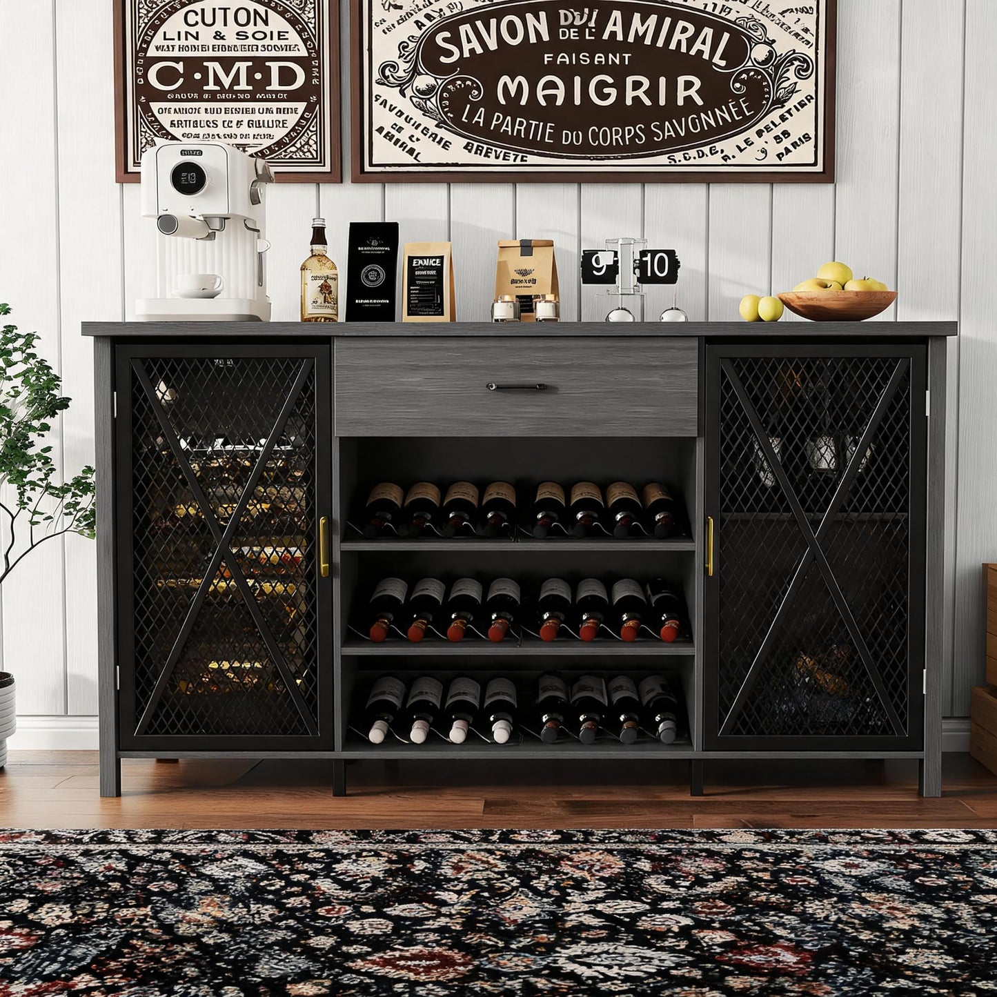 71'' Coffee Bar Cabinet Liquor Wine Bar Sideboard Buffet with Fridge Space