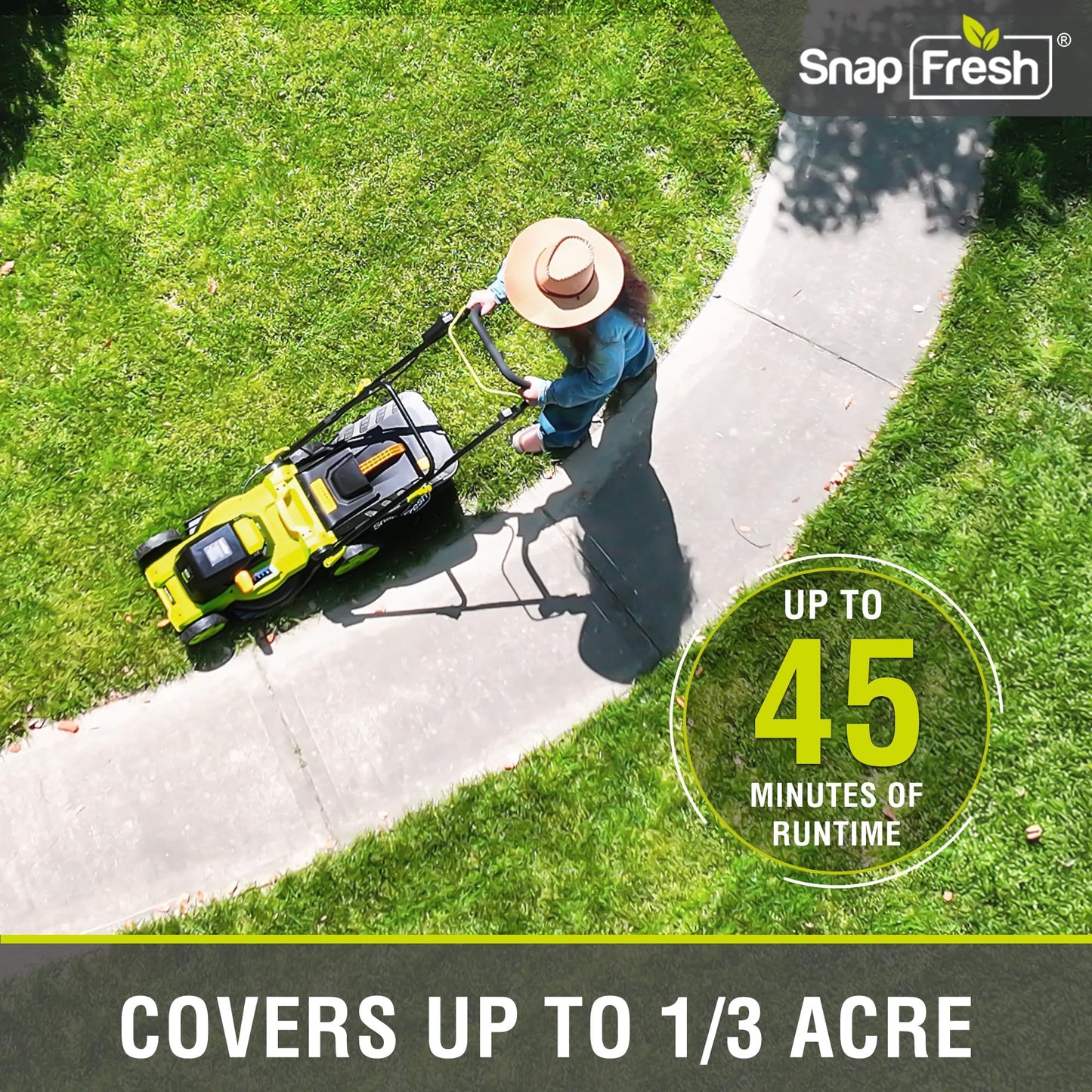 SnapFresh 40V 17” Brushless Lawn Mower – 2 x 5.0Ah Batteries Electric Cordless Push Mower with Fast Charger, 6-Level Height Adjustment, 45L Grass Bag, Lightweight Battery Powered Mower
