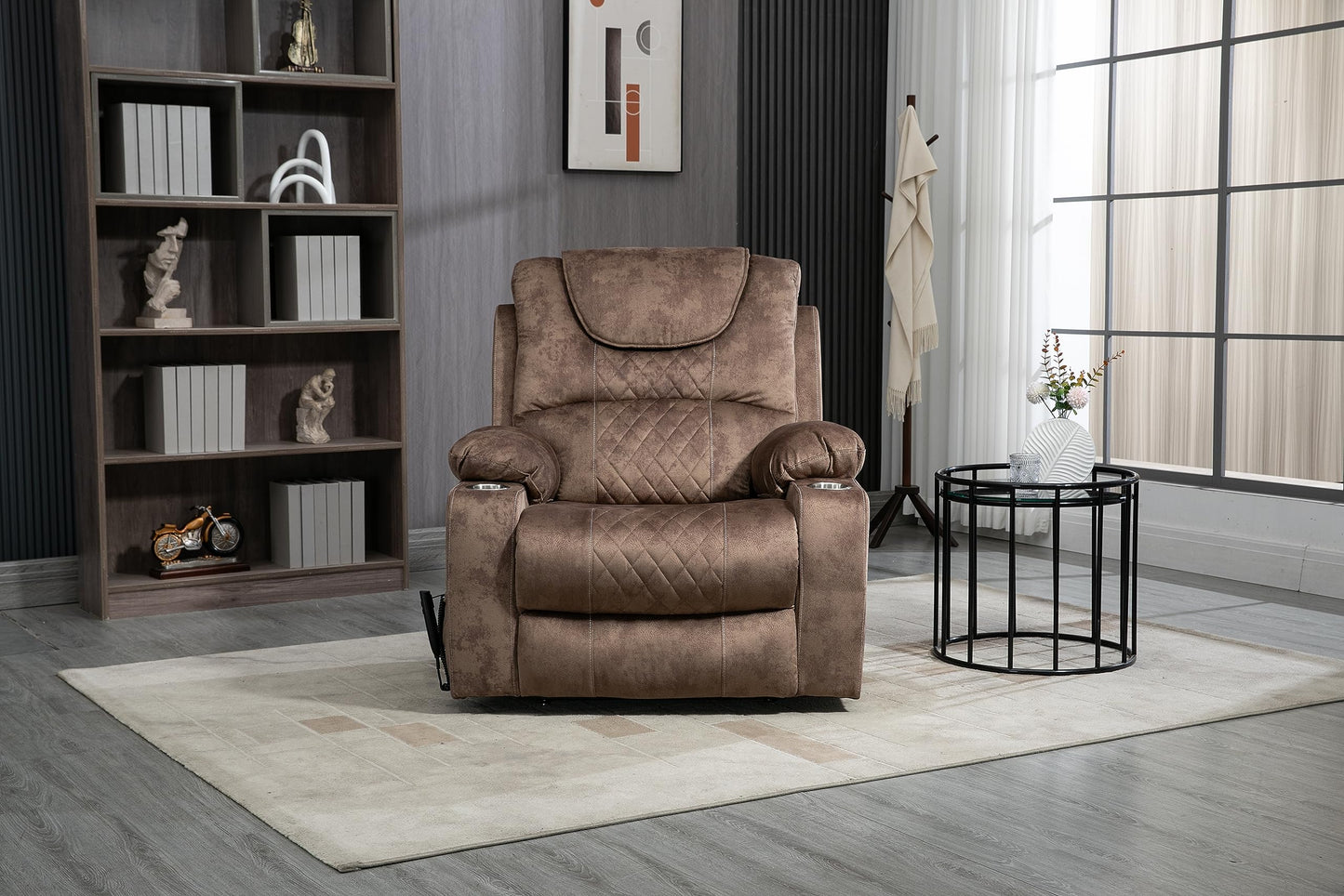 ERYE Oversized Electric Power Lift Recliner Chair for Elderly W/Massage & Heat, 2 Remote Controllers Infinite Positions Faux Leather Upholstered Recliner Armchair W/Cupholders