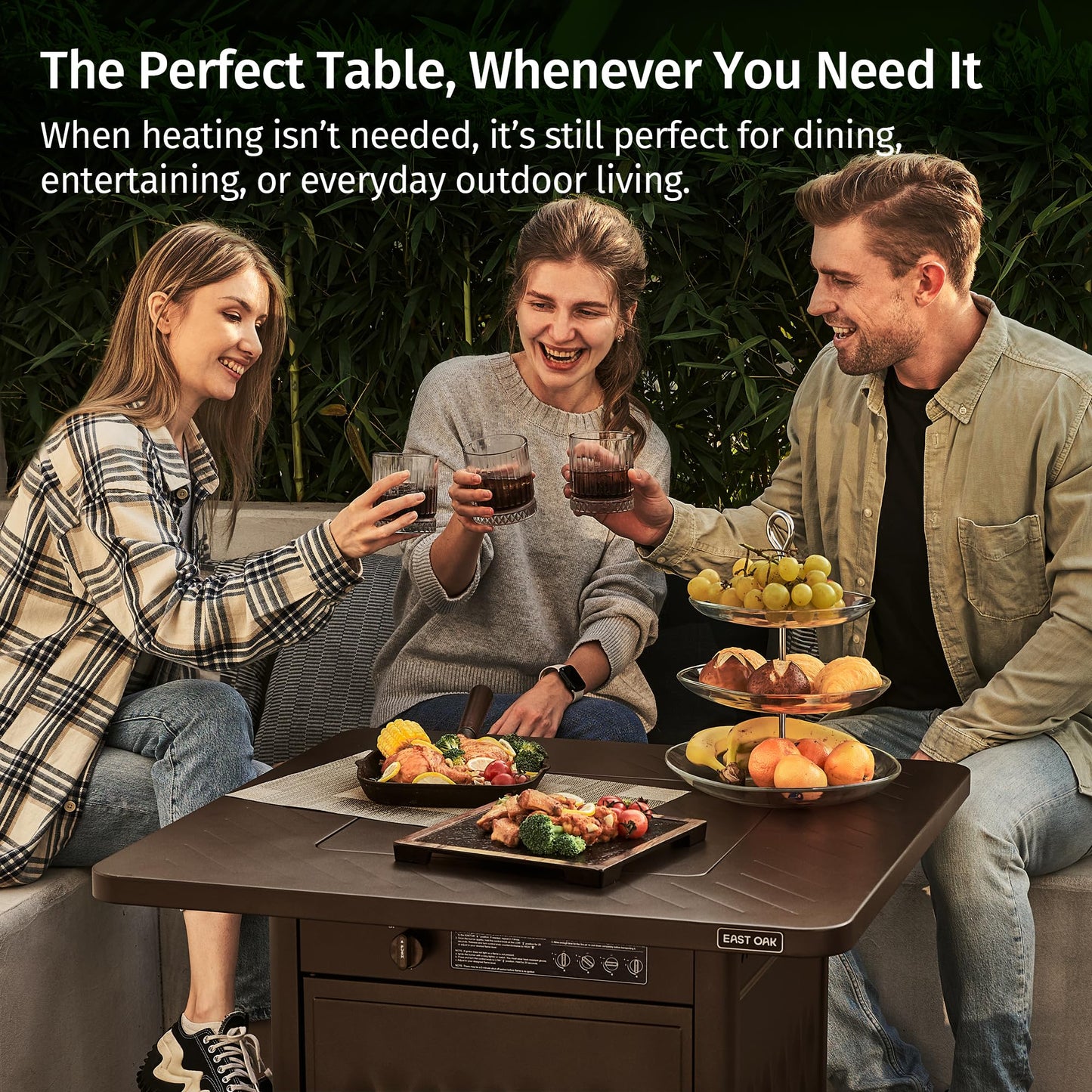 East Oak 32" Outdoor Propane Fire Pit Table | 50,000 BTU Gas Fire Pit Table for Outside with Magnetic Lid | Storage Basket & Lava Rocks | CSA Certified for Patio, Garden & Backyard | Brown