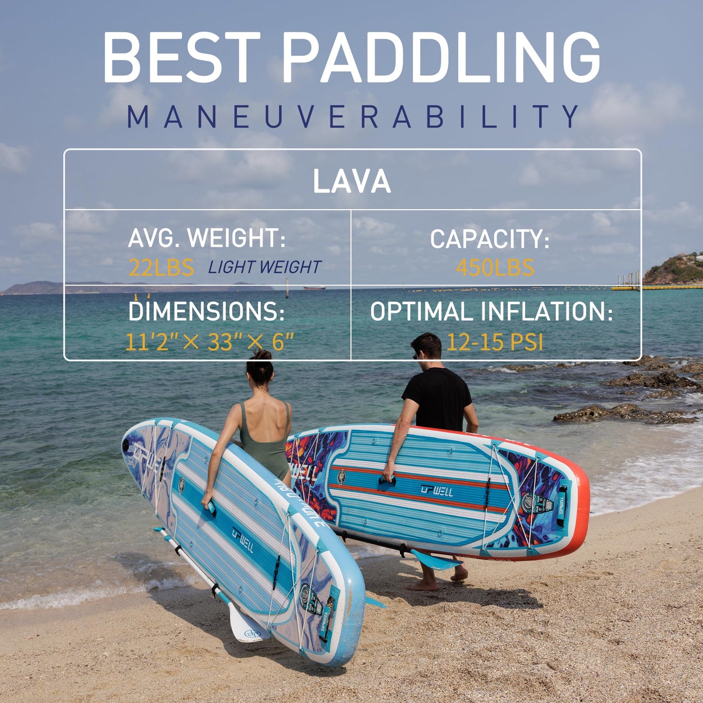 UPWELL 11’2”Inflatable Stand Up Paddle Board with Kayak Seat, Premium SUP Paddle Boards for Adults, Blow up Paddle Boards 6” Thick, Lava