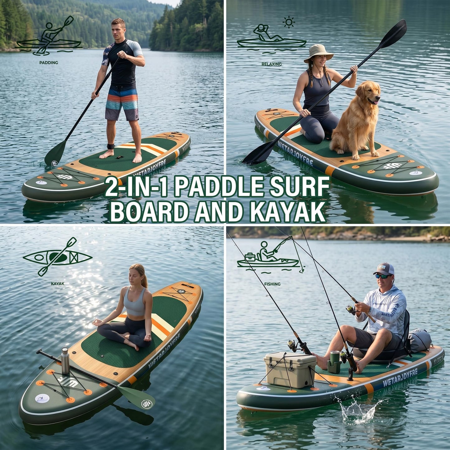 Wetarjoyfre Inflatable Paddle Board 11'×33"×6" SUP Board for Adults, 17Lbs Ultra-Light Fishing Paddleboard with 550Lbs Capacity, Non-Slip Deck & Complete Accessories for Youth & Pets
