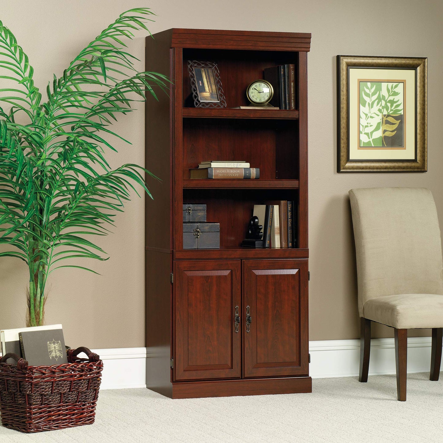 Sauder Heritage Hill Library With Doors/ Book shelf, Classic Cherry finish