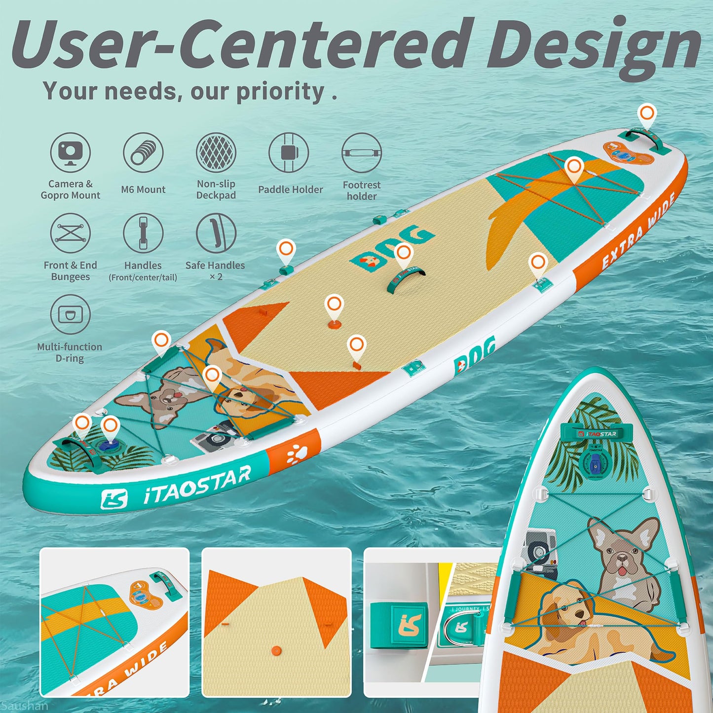 iTAOSTAR D01C Inflatable Stand Up Paddle Board with Premium SUP Board Accessories, Adj Paddle, Anti-Slip EVA Deck, 120L Travel Backpack w/Front Pocket | Blow Up Paddle Board for All Skill Levels