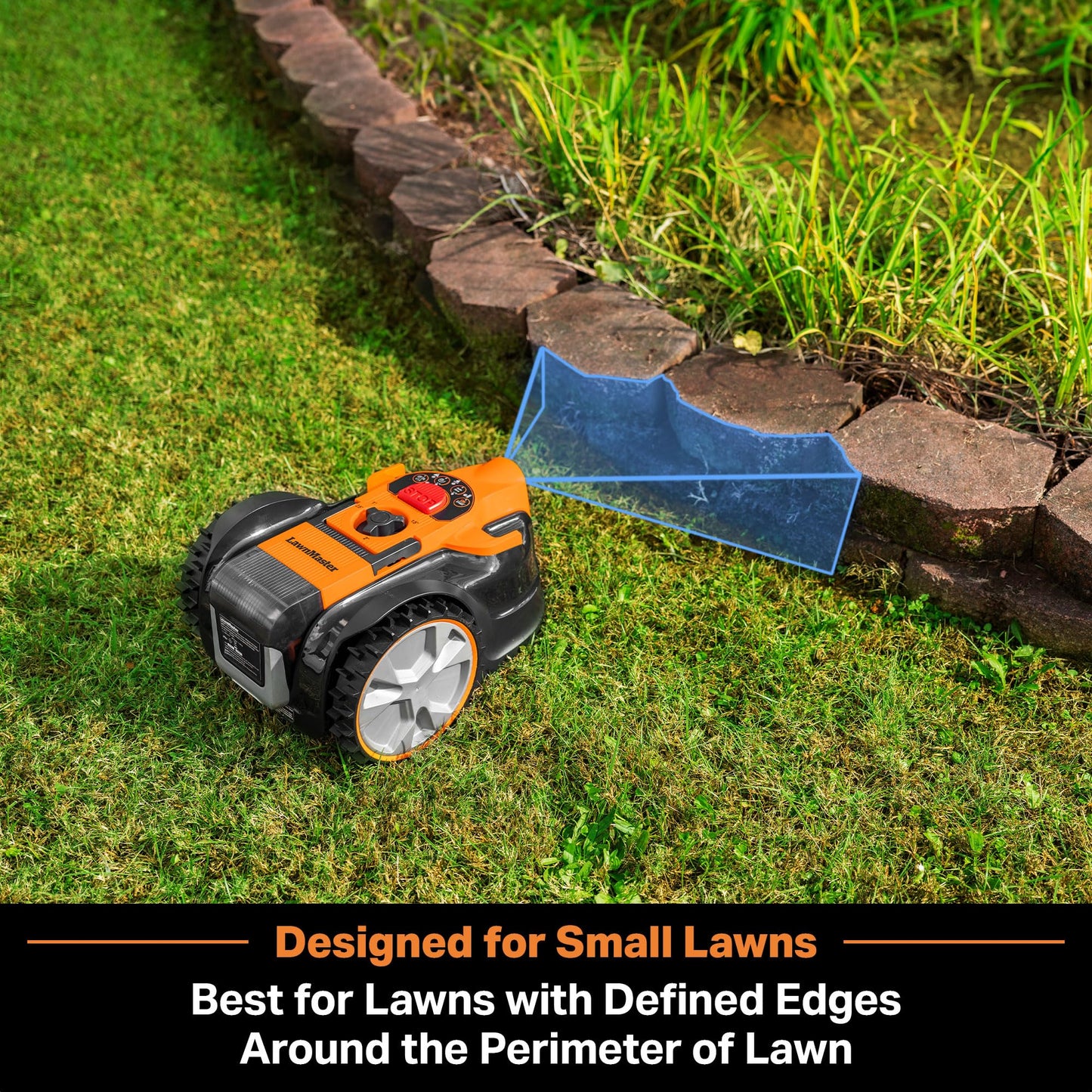 LawnMaster OcuMow™ VBRM601YCM MAX Perimeter Wire Free Robot Lawn Mower Cuts Small Lawns 2000-3500 Square Feet with Optical Navigation, Obstacle Avoidance, Low Noise and No Go Function