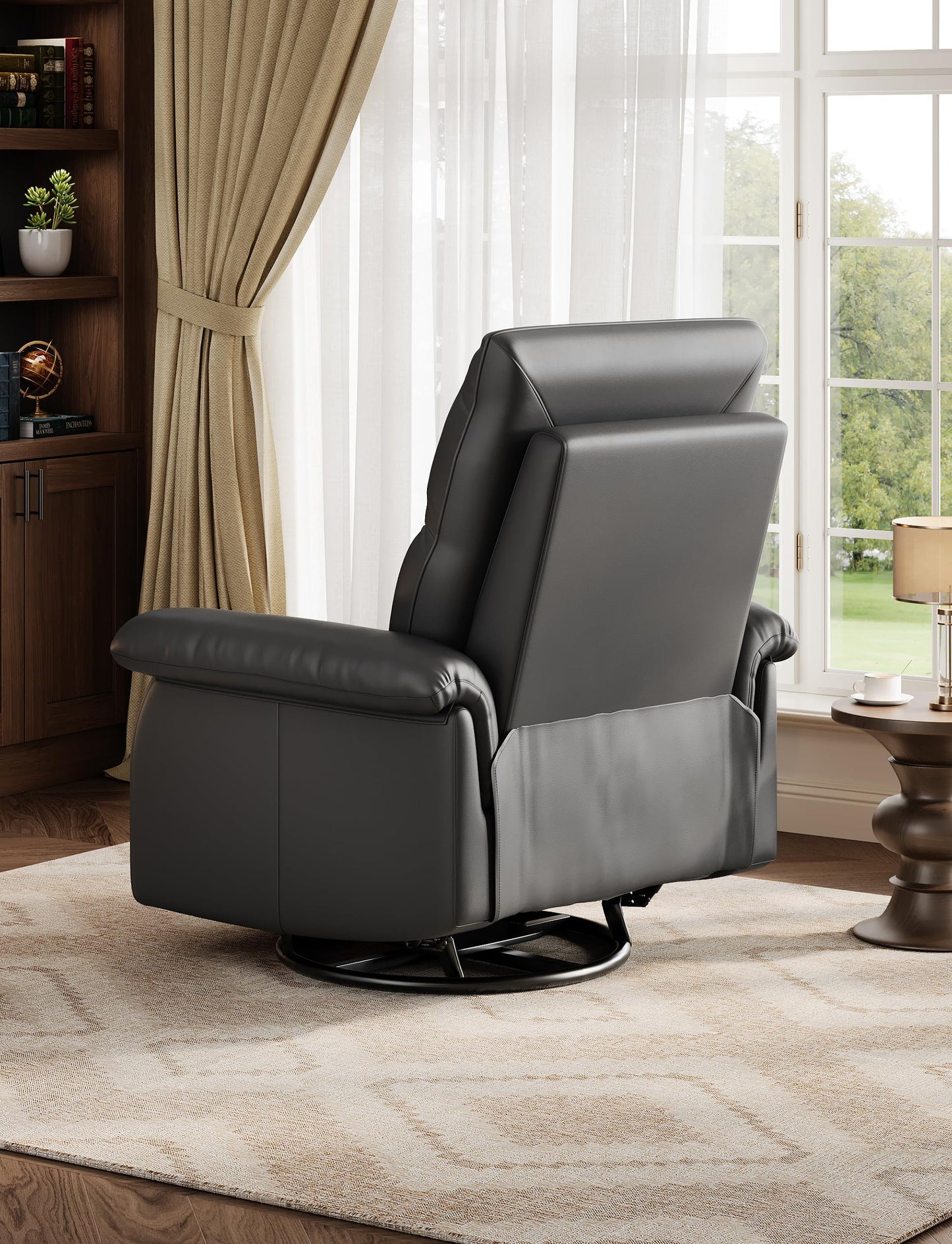 GAOMON Swivel Rocking Recliner Chair, Manual Leather Recliner Glider with Lumbar Support & Padded Armrest, Comfortable Rocker Nursery Single Sofa for Living Room and Bedroom (Black)