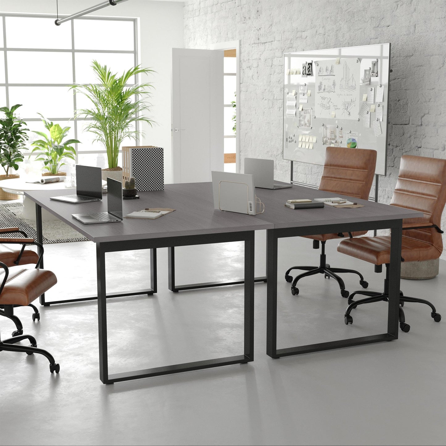 Flash Furniture Redmond Conference Table with U-Frame Base, Commercial Water and Scratch Resistant Laminate Finish, PVC Edge, Heavy Duty Steel Frame, 72x36, Gray Oak