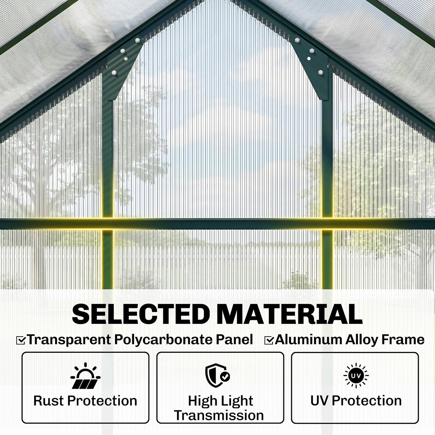 Outsunny 6' x 8' Greenhouse for Outdoors, Polycarbonate Greenhouse with Rain Gutter and Roof Vent, Aluminum Walk-in Green Houses with Push Door for Outside for Patio Backyard Garden, Dark Green