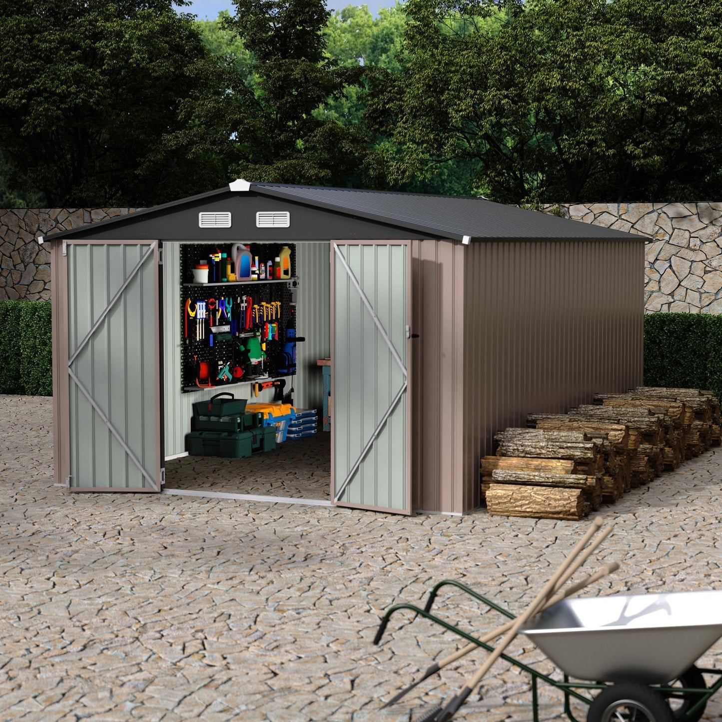 Heavy-Duty 10x14 FT Metal Garden Shed with Air Vent & Lockable Door, Outdoor Storage Shed for Yard, Patio, Lawn, Rust-Resistant Utility Shed, All-Season Use