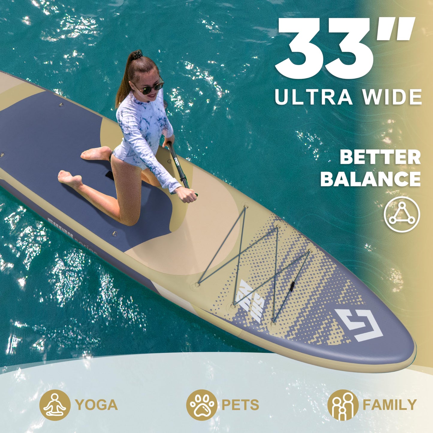 STARCITY Inflatable Paddle Board Wide Stable All Around Performance Touring Yoga Fishing Ready 420 Pound Capacity11'*33"*6" for Lake Ocean W/Floating Paddle Beginners Couples Families