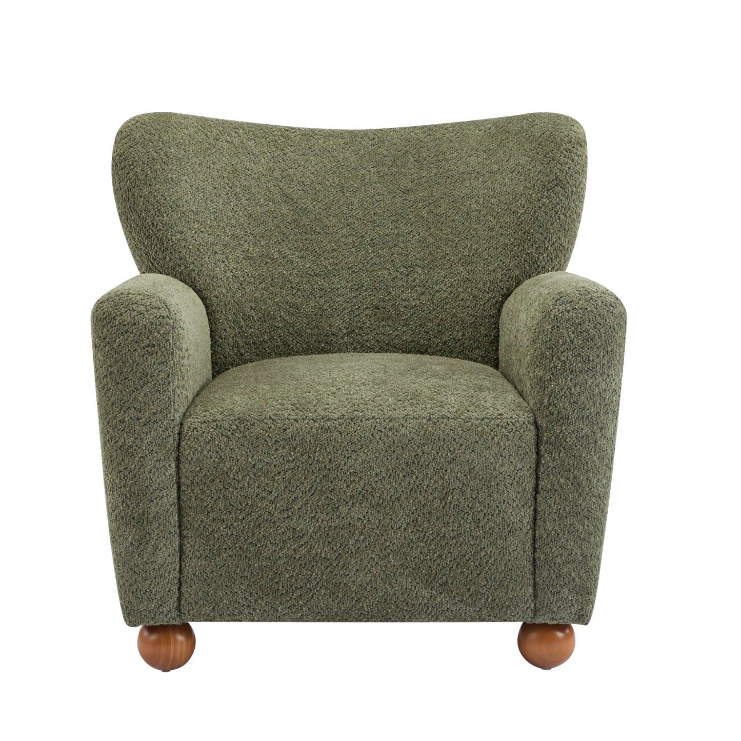 Christopher Knight Home Lindy Wingback Accent Chair, Upholstered Armchair with Rounded Wooden Legs, Curved Backrest Single Sofa, Soft Cushion Seating, Comfy Lounge Chair for Living Room, Olive Green