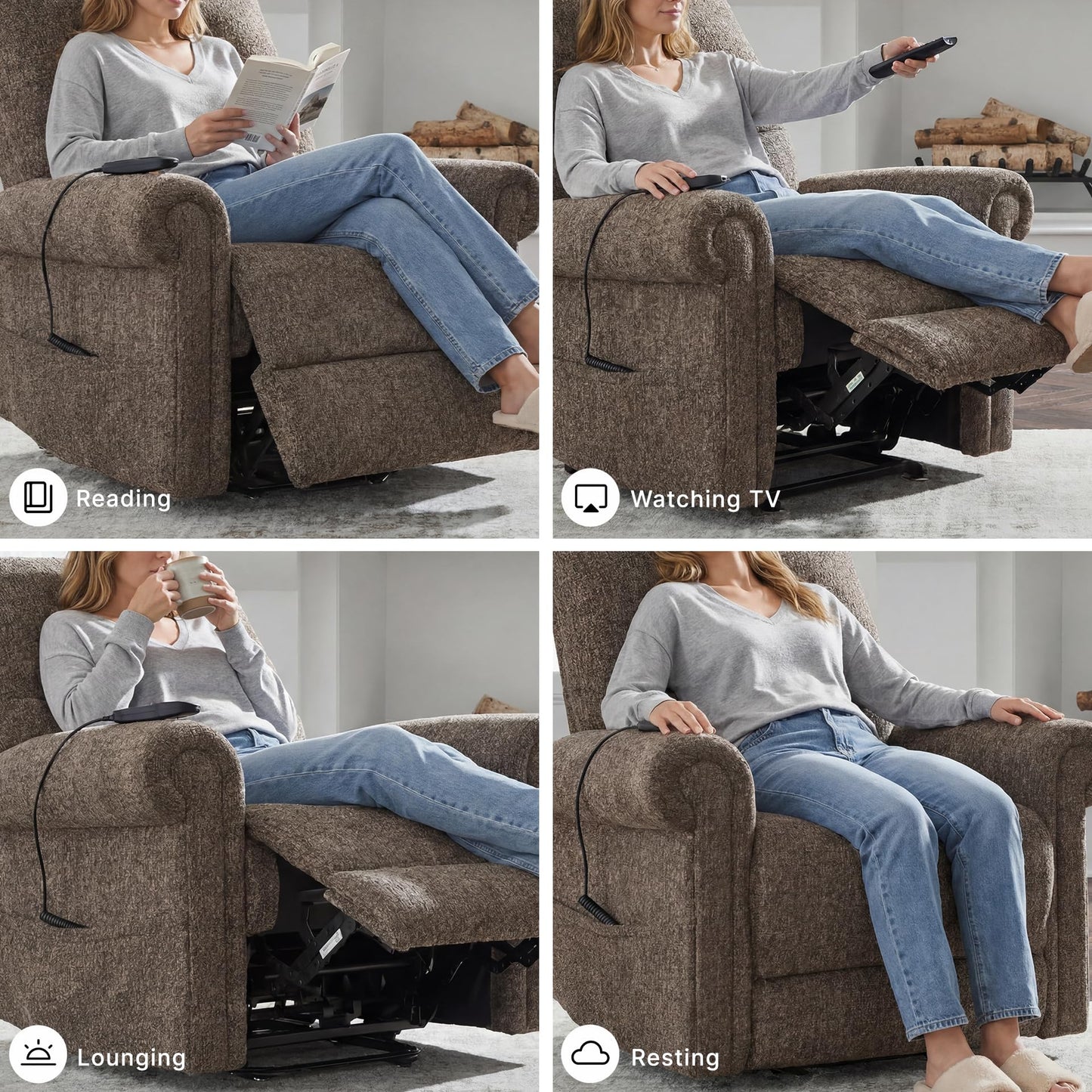Signature Design by Ashley Aureta Classic Stain Resistant Power Lift Recliner with Side Pocket, Heat and Massage, Dark Brown