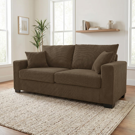 Ball & Cast 69" Loveseat Sofa, Modern Love Seat Couches for Living Room, Button Tufted Upholstered Small Couch with 2 Throw Pillows for Bedroom,Apartment,Office,Easy Assembly,Coffee
