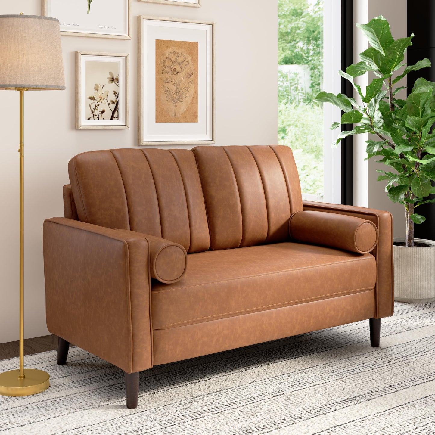 Bush Home 54-inch Loveseat, Living Room Furniture, Max Collection, Buffed Camel Vegan Leather