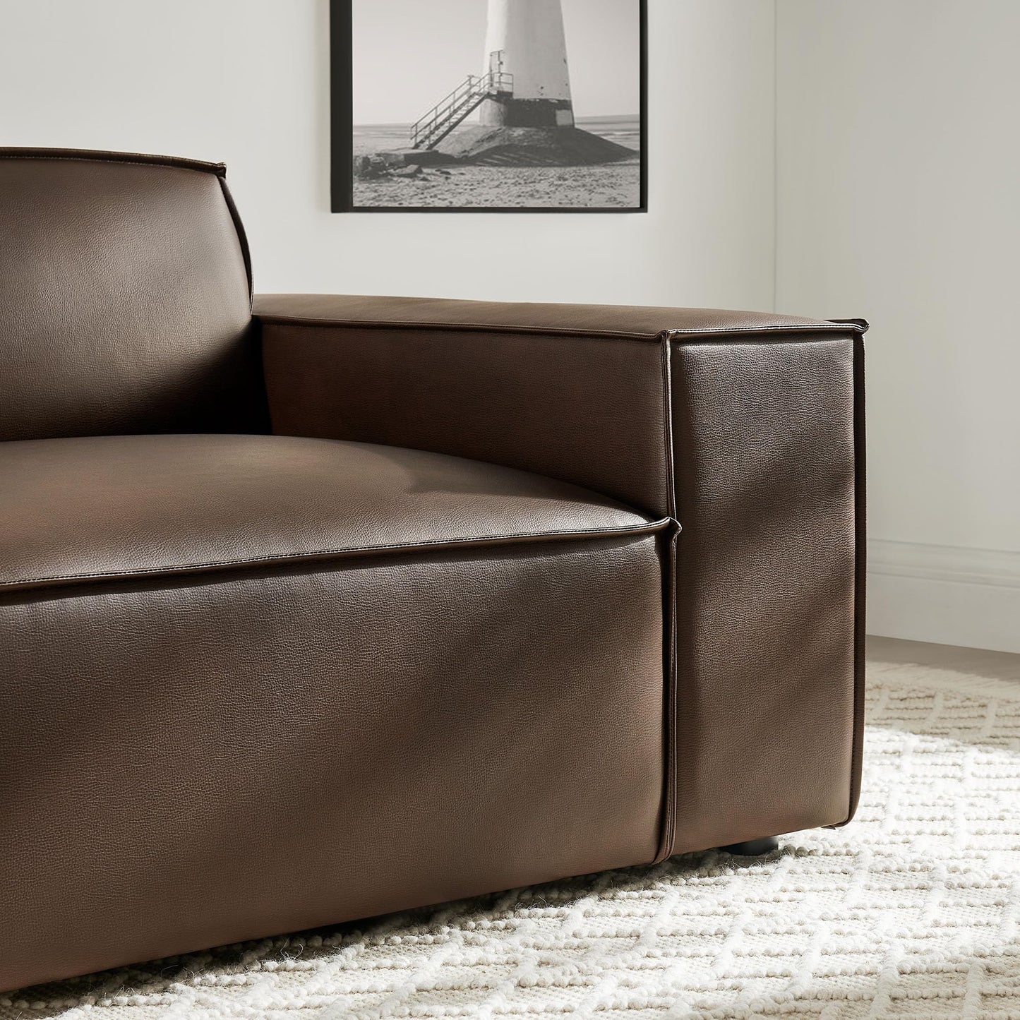 Modway Restore Right-Facing Faux Leather Modular Lounge Chair in Espresso - Living Room Vegan Leather Upholstered Single-Arm Accent Armchair for Sectional Sofa