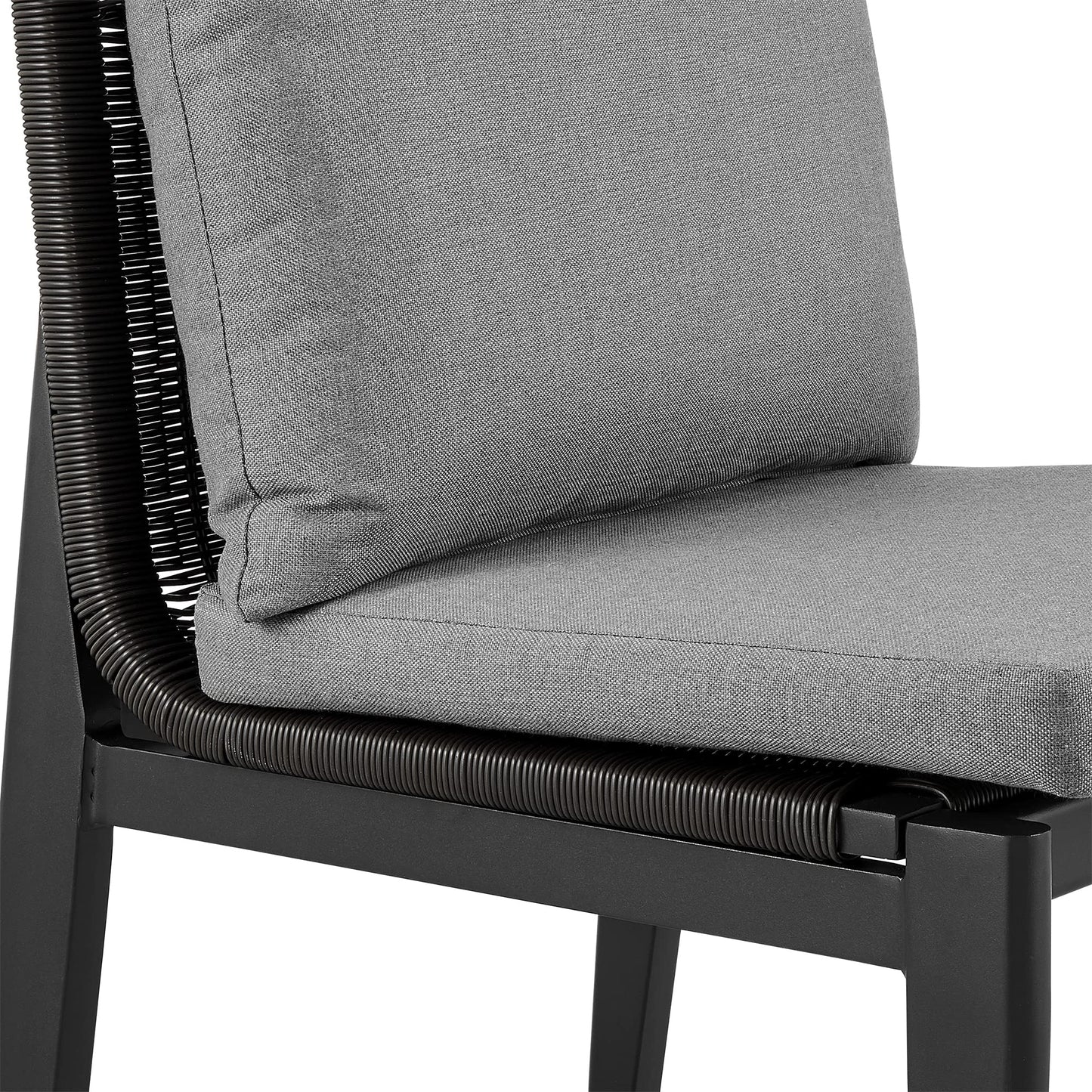 Armen Living Grand Outdoor Patio Dining Chairs in Aluminum with Grey Cushions - Set of 2