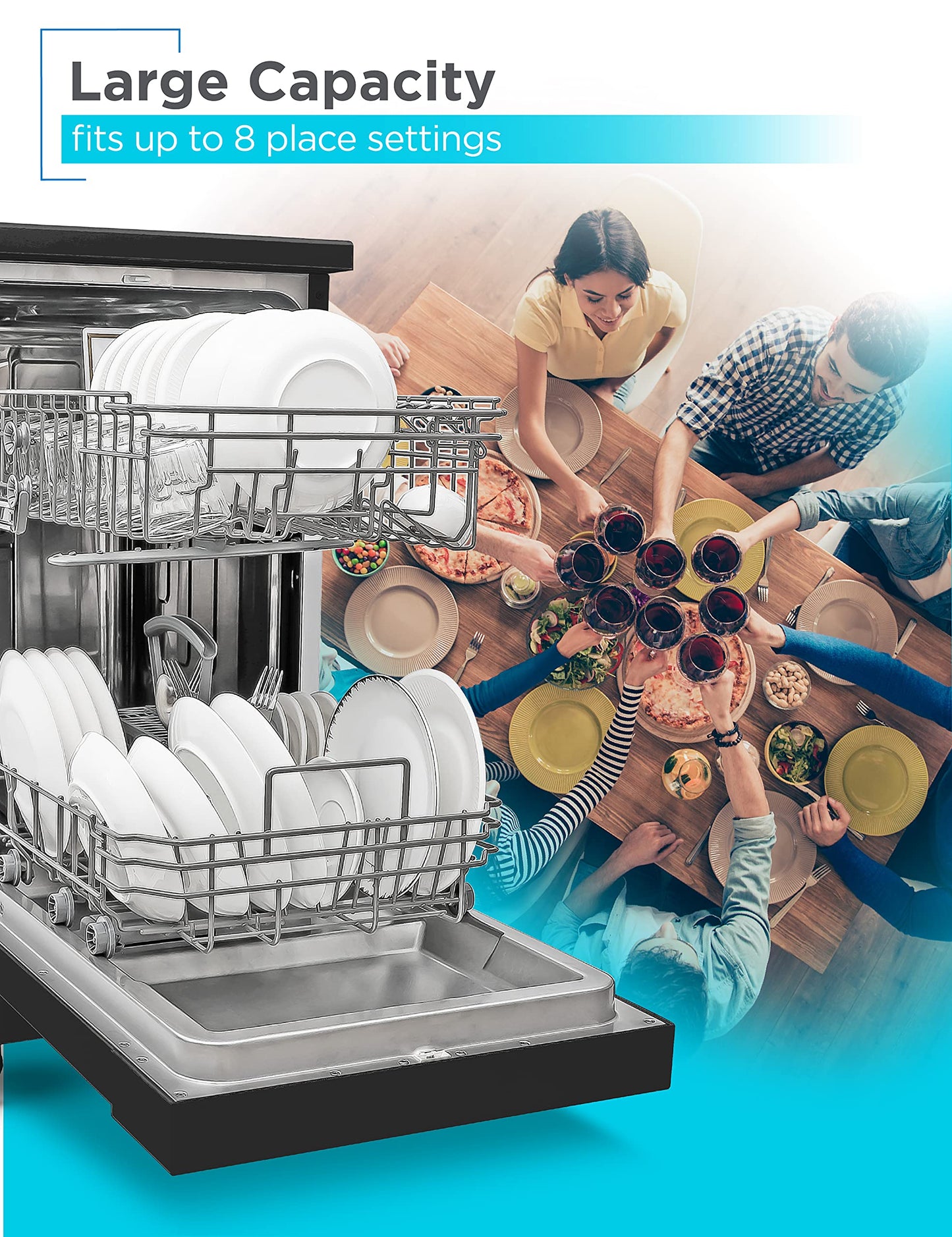 BLACK+DECKER 18-Inch Portable Dishwasher, 8-Place Setting Capacity, Mobile Dish Washer with 6 Wash Programs, LED Display, Stainless Steel Tub, ENERGY STAR Certified, BPD8B, Black