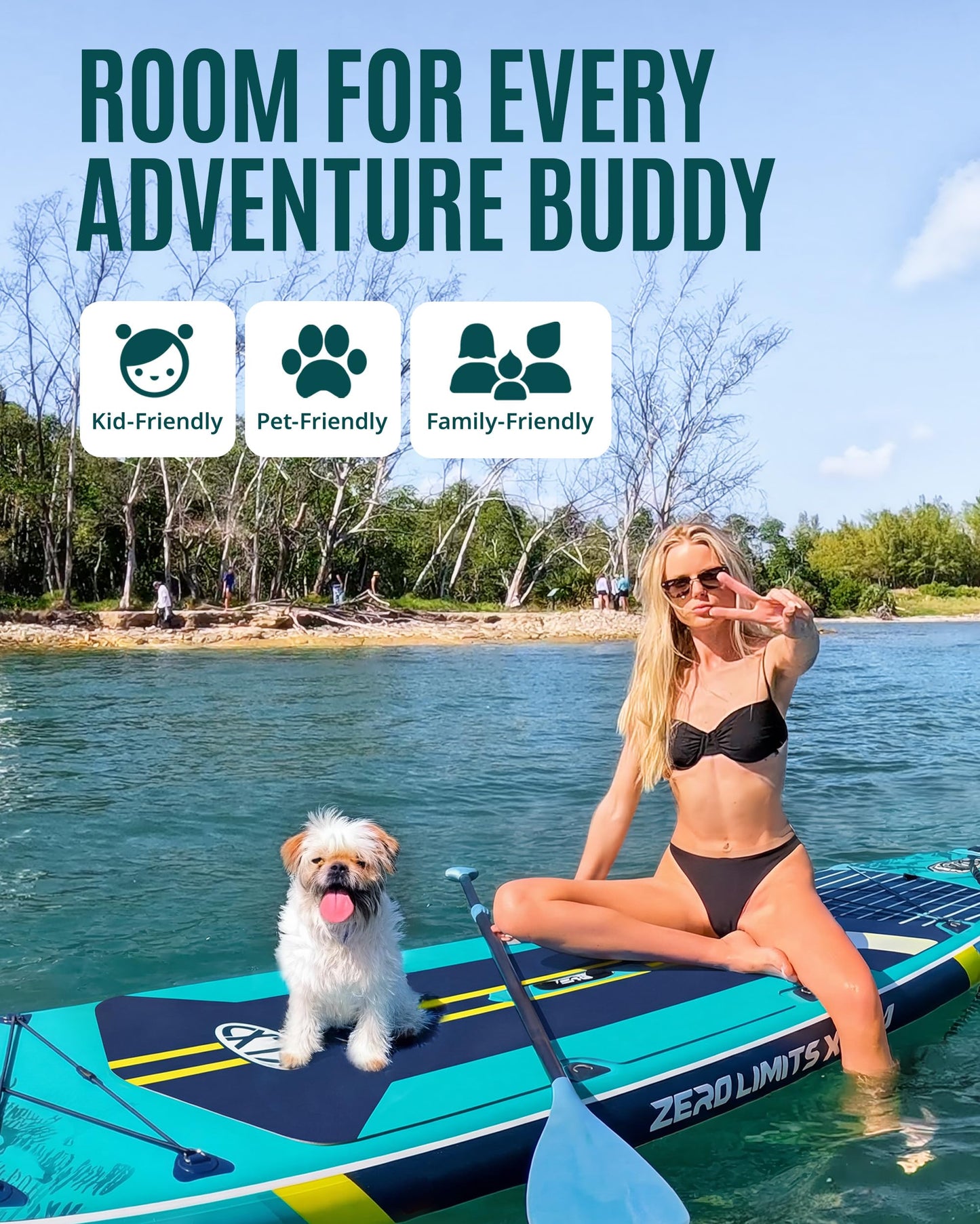 ZLX 11'6"x35" Ultra Wide Inflatable Stand Up Paddle Board | Stable Non-Slip Deck Pad, Unique Fin System, Premium SUP Accessories & Backpack - Upgraded Pump for Adults, All Skill Levels