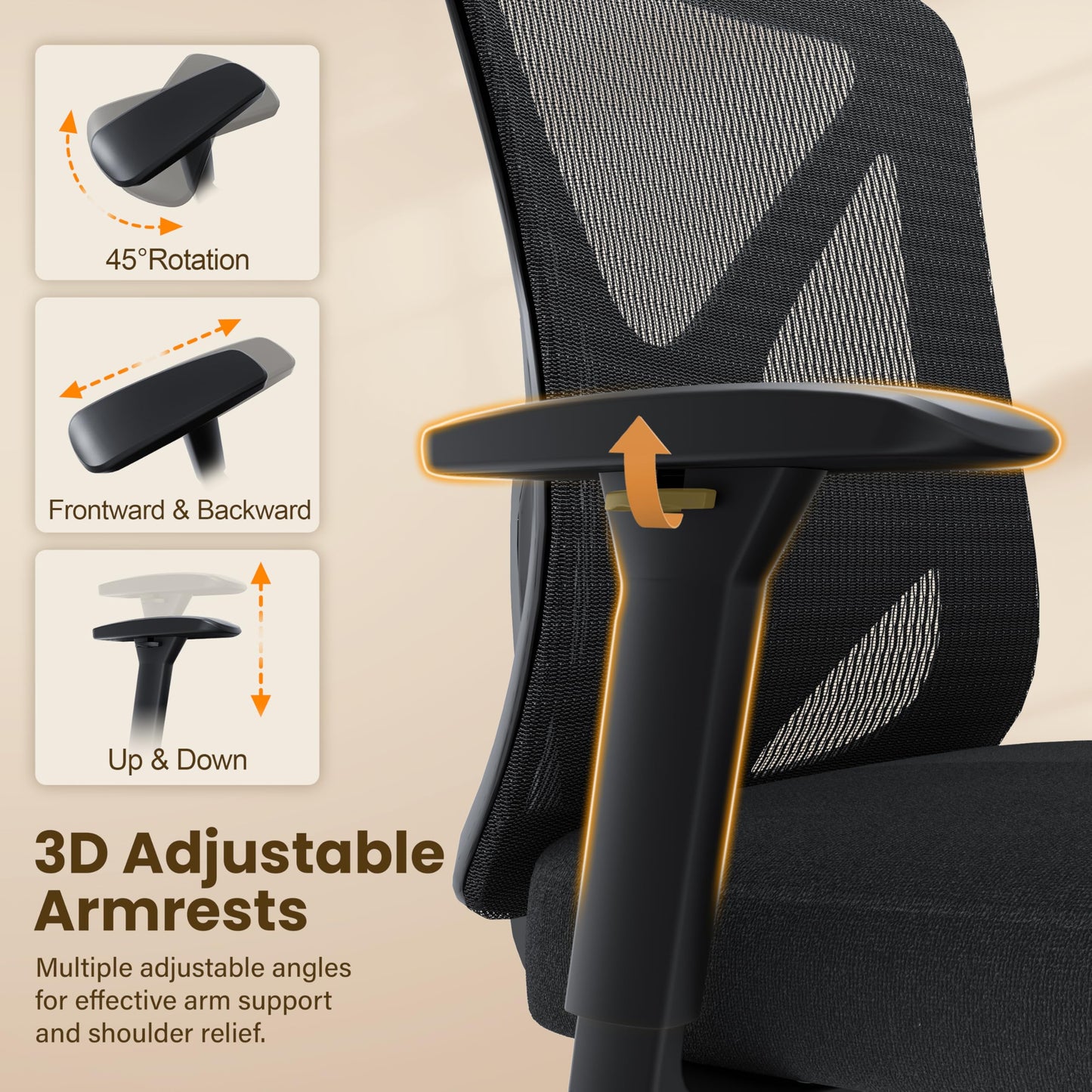 MOLENTS Ergonomic Office Chair, Mesh Computer Desk Chairs with Adjustable Lumbar Support, 3D Armrests, Tilt Function, Comfy Wide Seat, Executive Work Task Chair for Company and Home (Sponge Cushion)