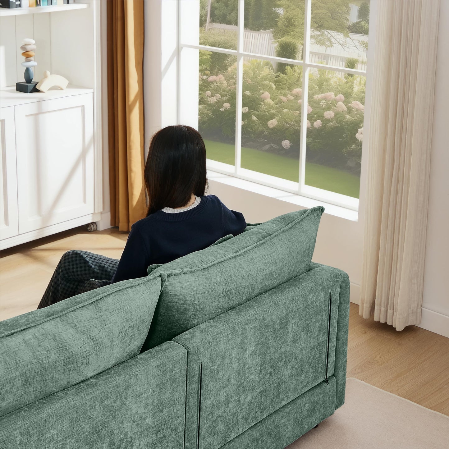 Eafurn Oversized Reversible Modular Sectional Sofa with Movable Ottoman, 4 Seater Convertible L Shaped Corner Couch Modern Chenille Sofa Set w/Double Layers Seat Cushions for Living Room Apartment