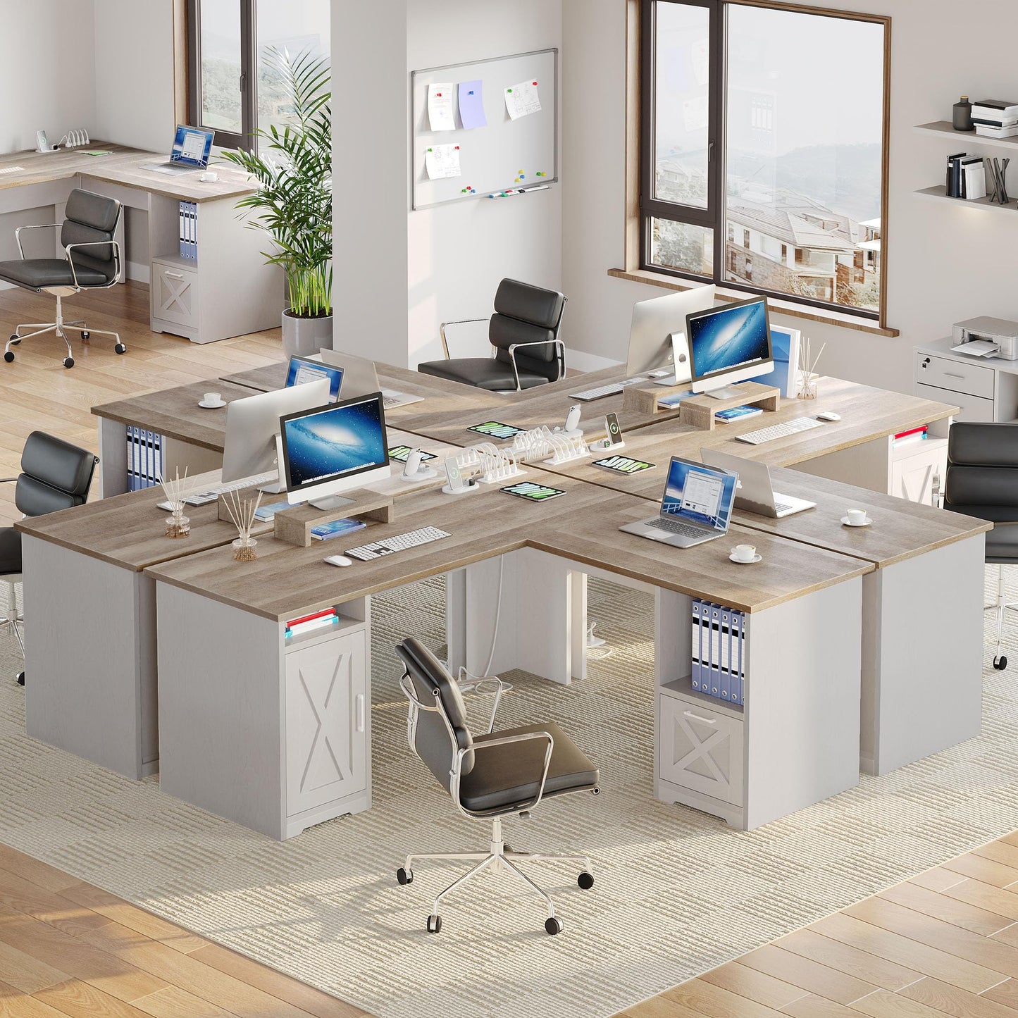 YITAHOME L Shaped Desk with Power Outlets, 60 Inch Computer Desk Corner Desk with File Drawer, Home Office Desk with Monitor Stand & Storage Shelves, L-Shaped Desk with File Cabinet, Grey Wash