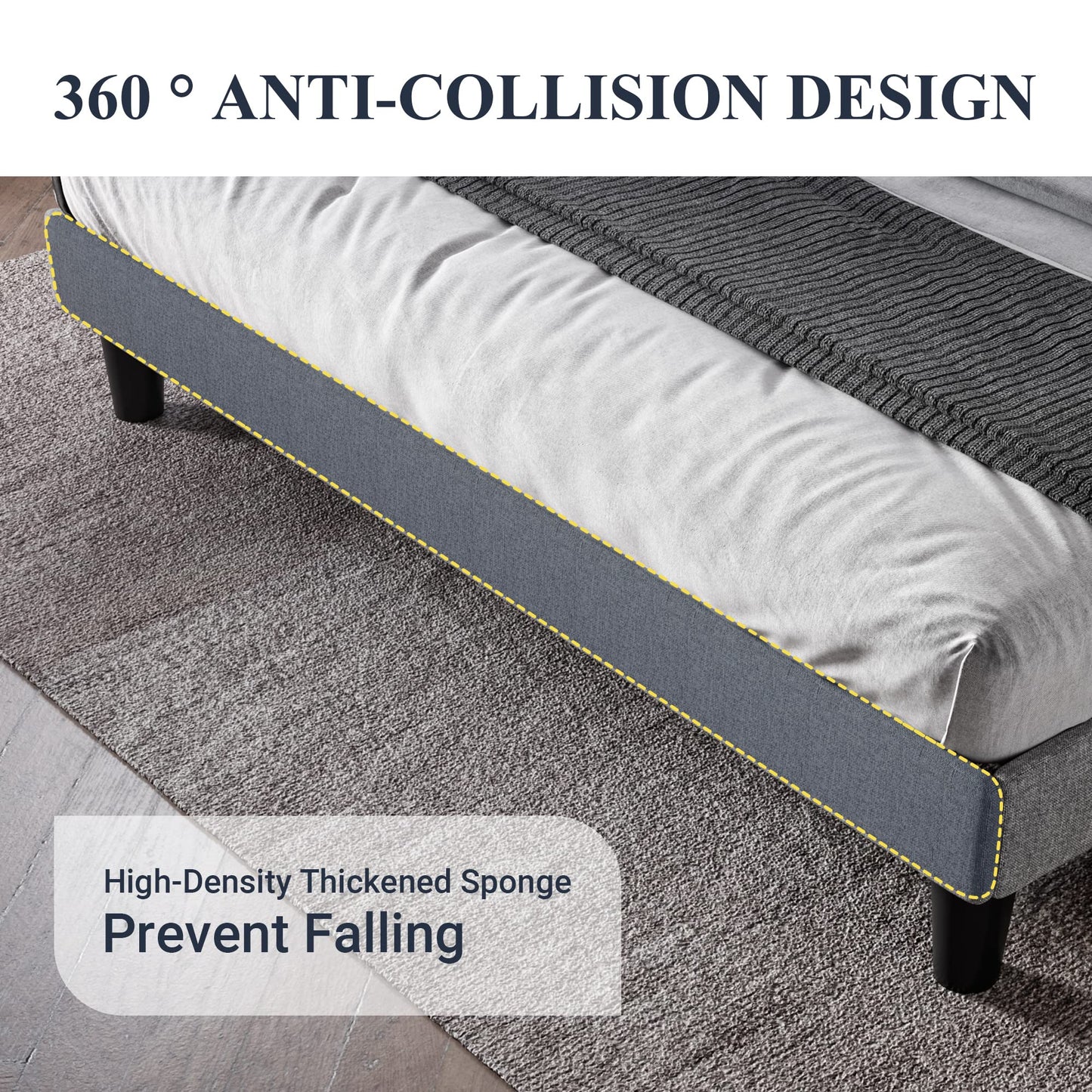 Allewie King Size Upholstered Platform Bed Frame with Wingback and Button Tufted Headboard for Reading, Strong Wood Slat Support, Modern Design, Easy Assembly, Light Grey